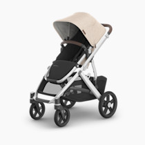 UPPAbaby Vista V3 Stroller - Full-Size Single-to-Double Stroller System - Toddler Seat, Bug Shield, Rain Shield, and Storage Bag Included - Declan (Oat Mélange/Silver Frame/Chestnut Leather)