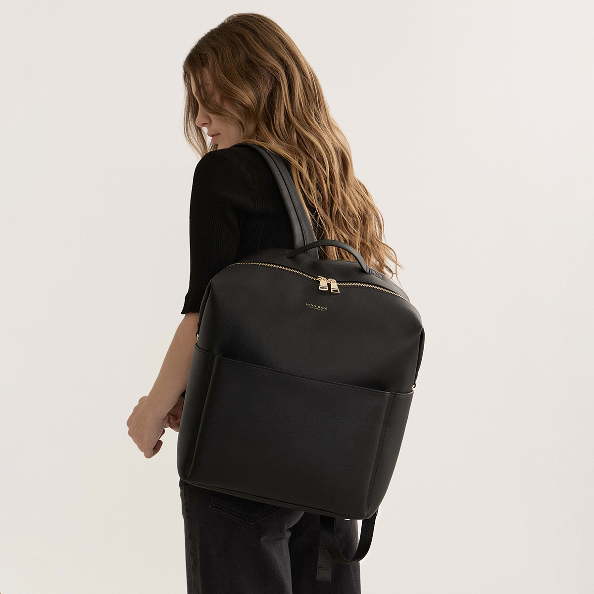Mina Baie Stevie Backpack Nylon Carryall - Black.