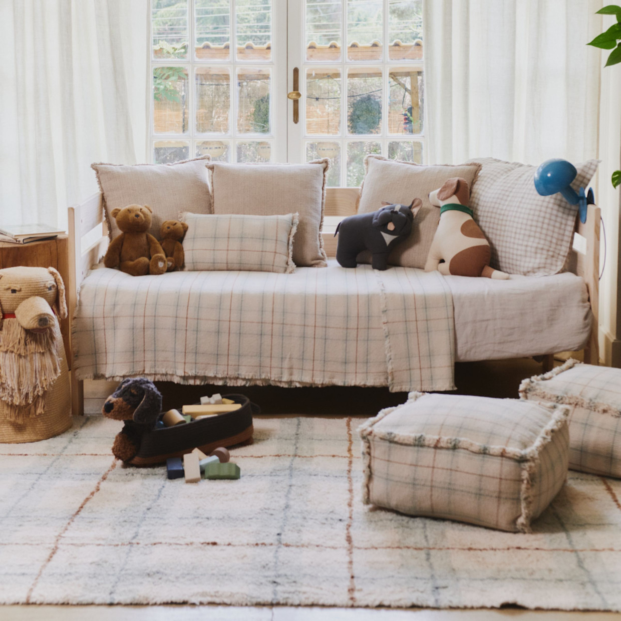 Lorena Canals Tartan Washable Rug - Blue Sage, 4' 7" X 6' 7".