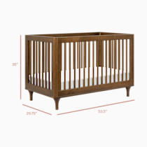 Crib with dimensions labeled 53.5", 35", 29.75"