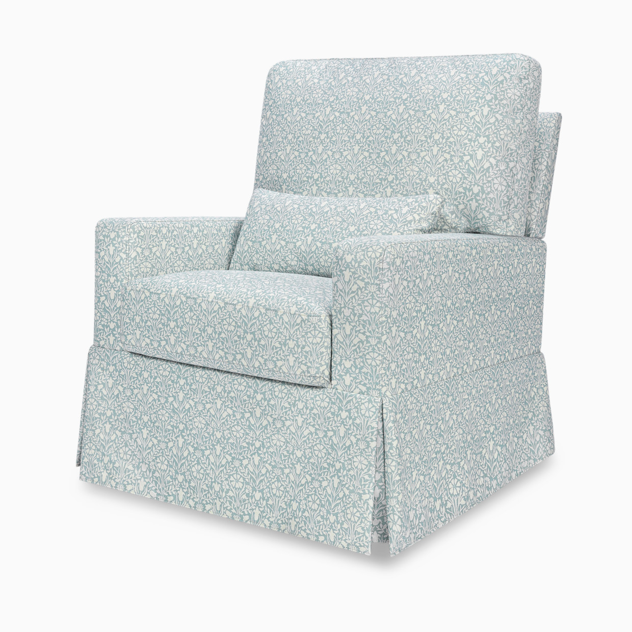 Namesake Morris & Co. x Namesake Crawford Pillowback Comfort Swivel Glider - Bellflowers In Powdered Blue Performance Eco-Weave.