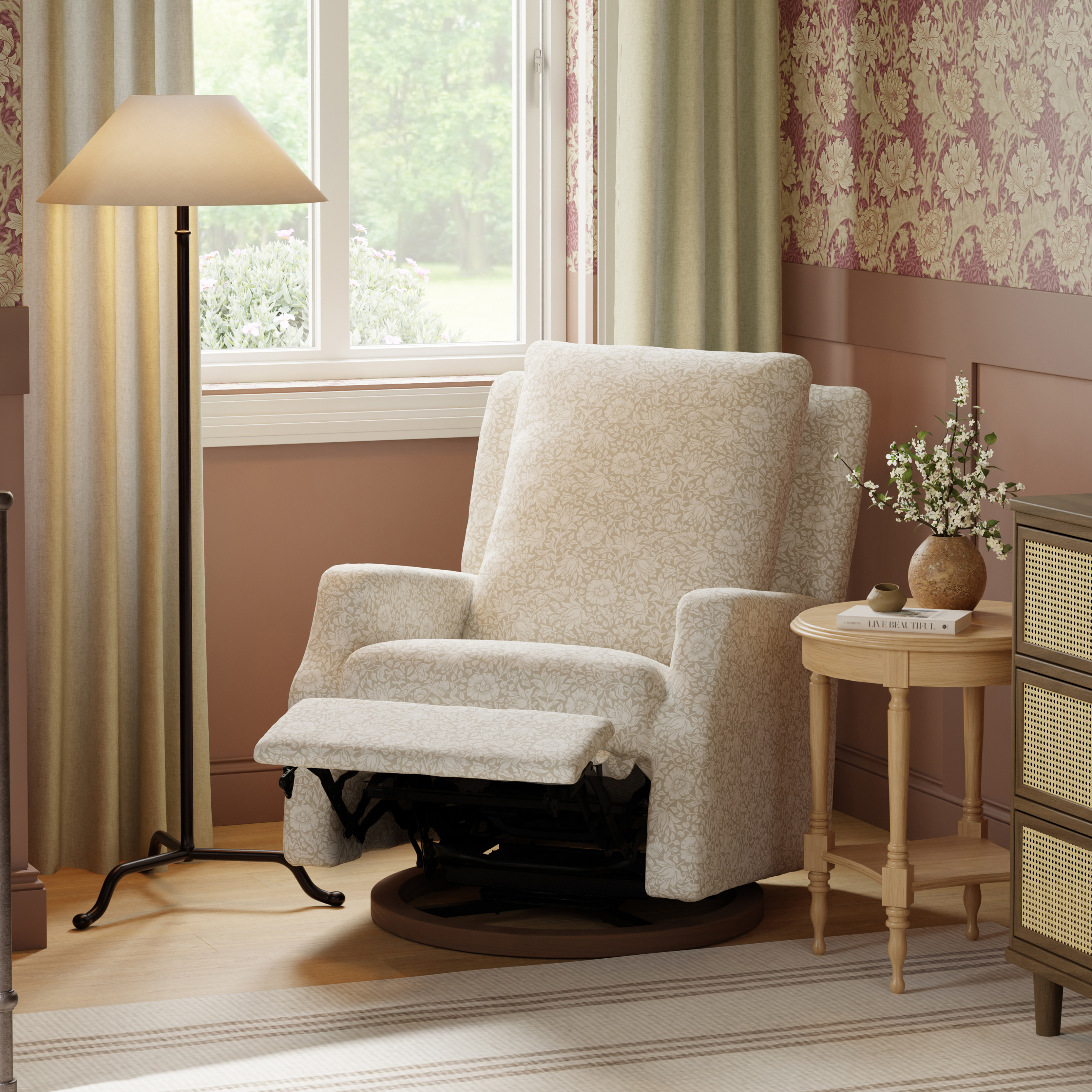 Namesake Morris & Co. x Namesake Crewe Recliner and Swivel Glider - Mallow In Ash Performance Eco-Weave.