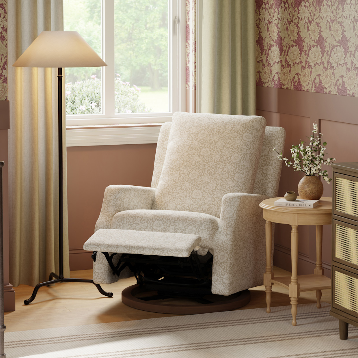 Namesake Morris & Co. x Namesake Crewe Recliner and Swivel Glider - Mallow In Ash Performance Eco-Weave.