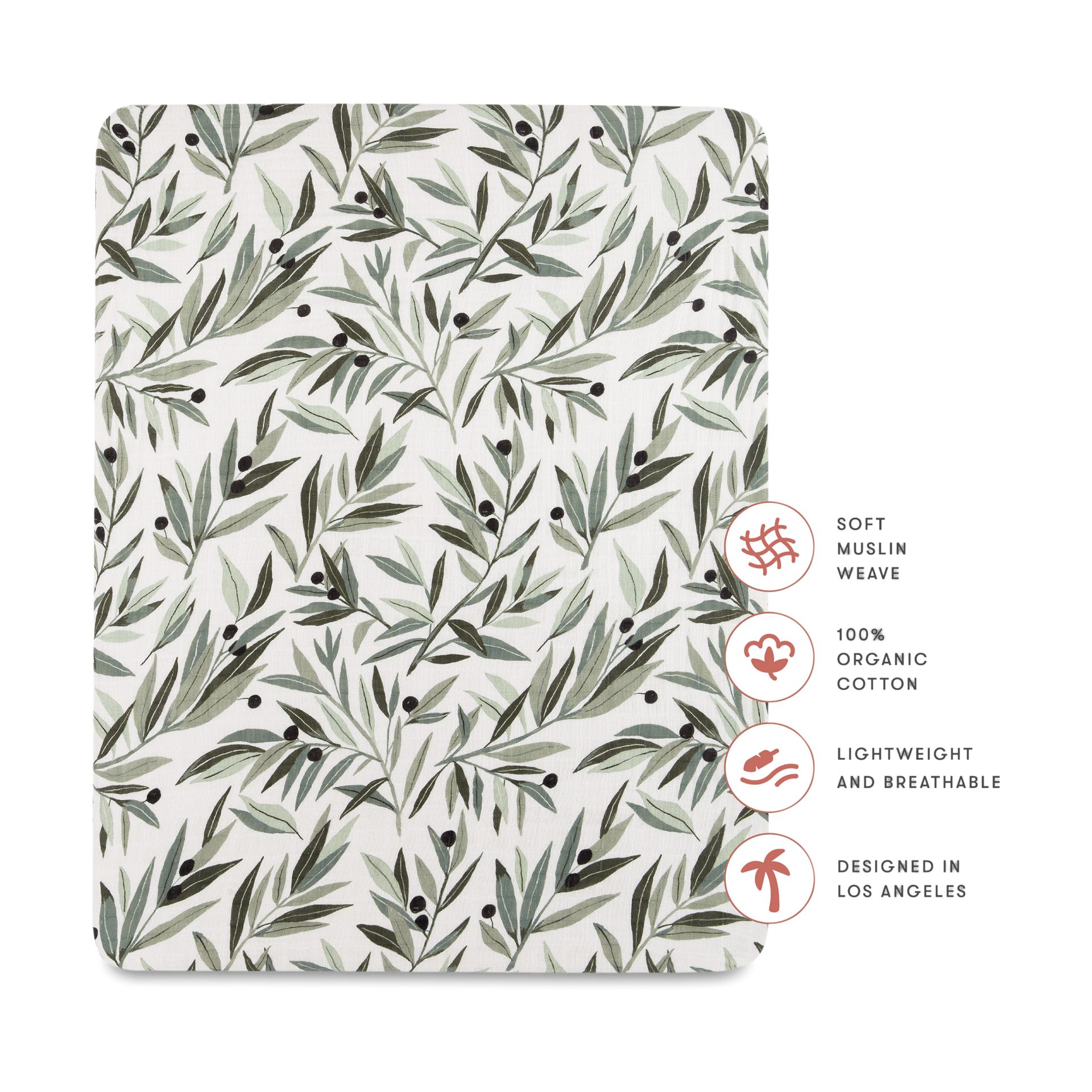 babyletto All-Stages Midi Crib Sheet - Olive Branches.