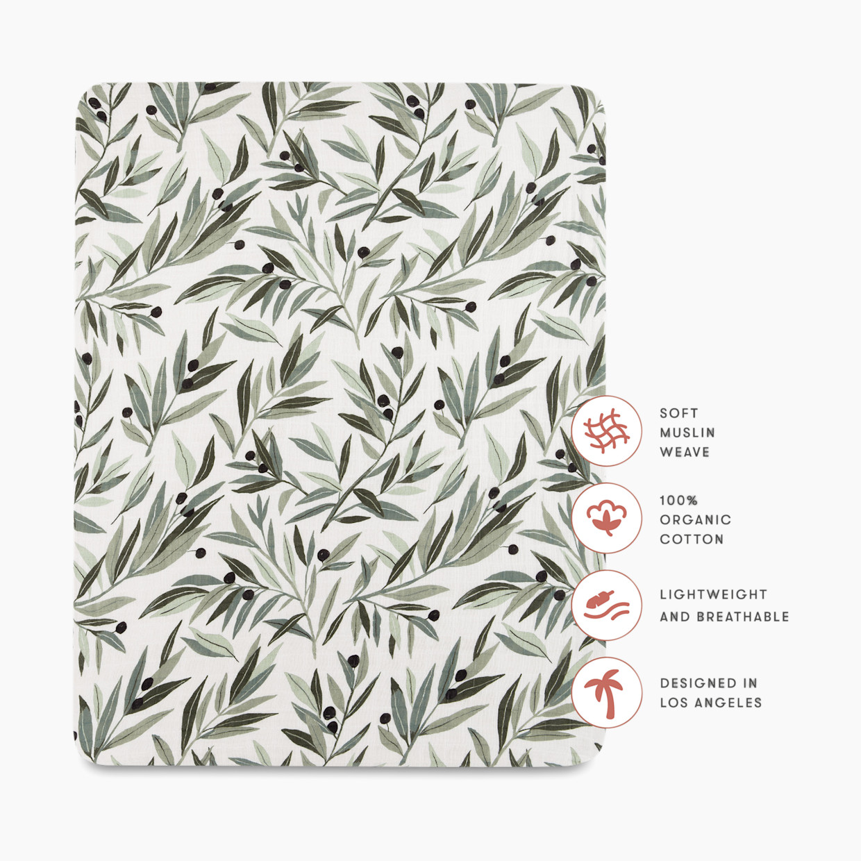 babyletto All-Stages Midi Crib Sheet - Olive Branches.