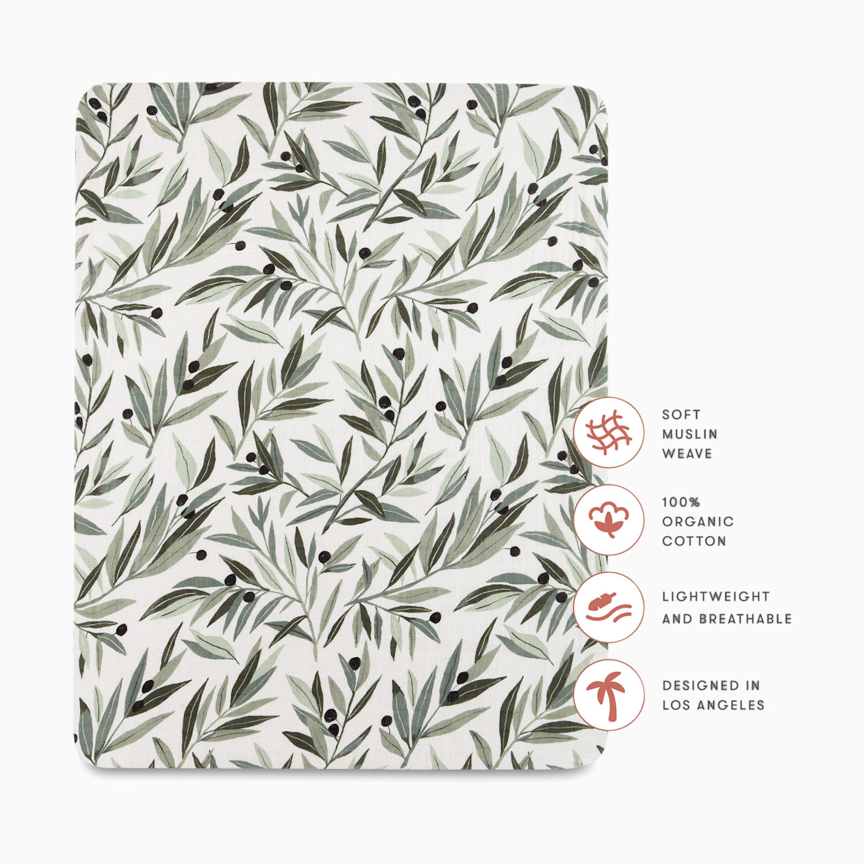 babyletto All-Stages Midi Crib Sheet - Olive Branches.
