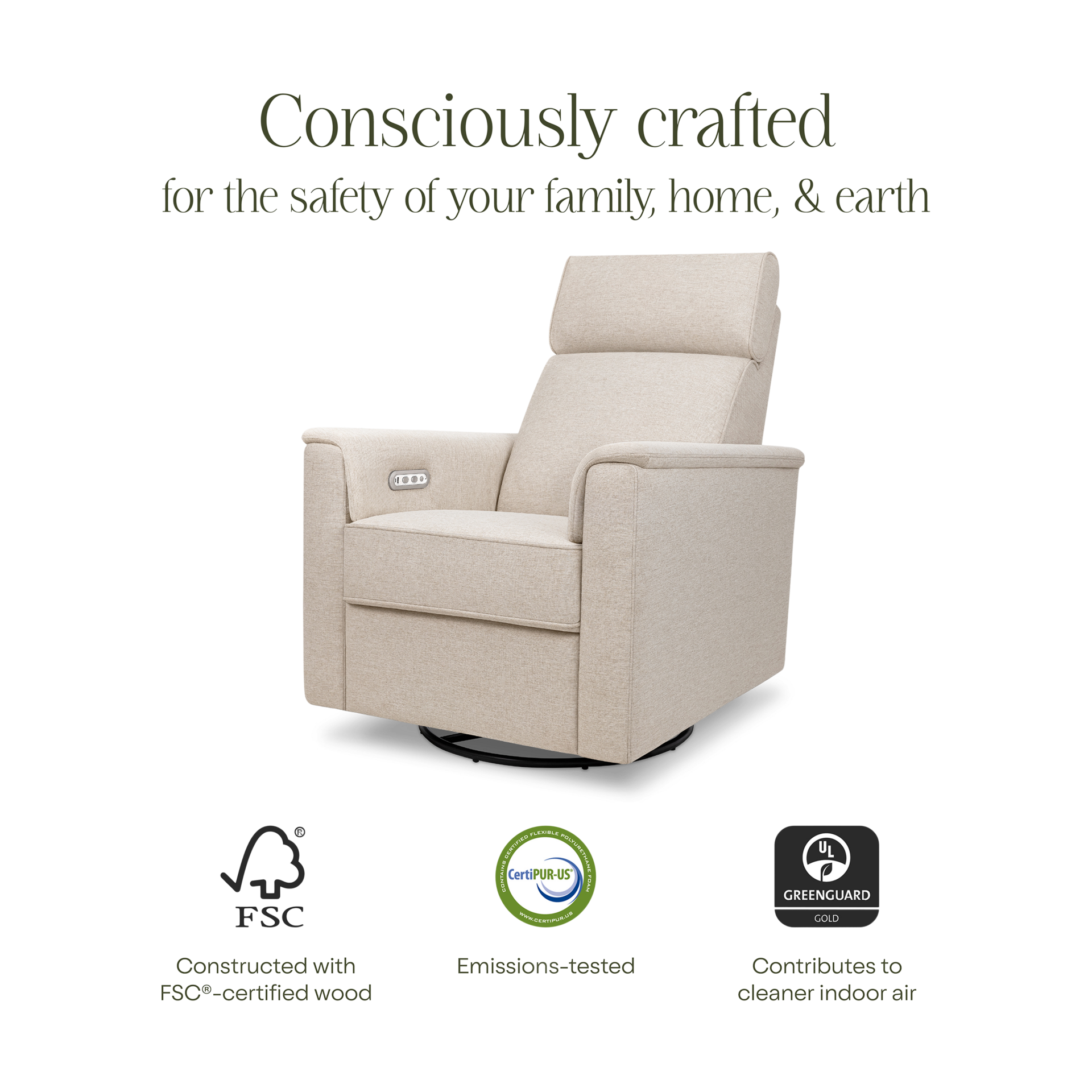 Namesake Willa Plus Power Glider Recliner w/ Power Headrest - Performance Beach Eco-Weave.