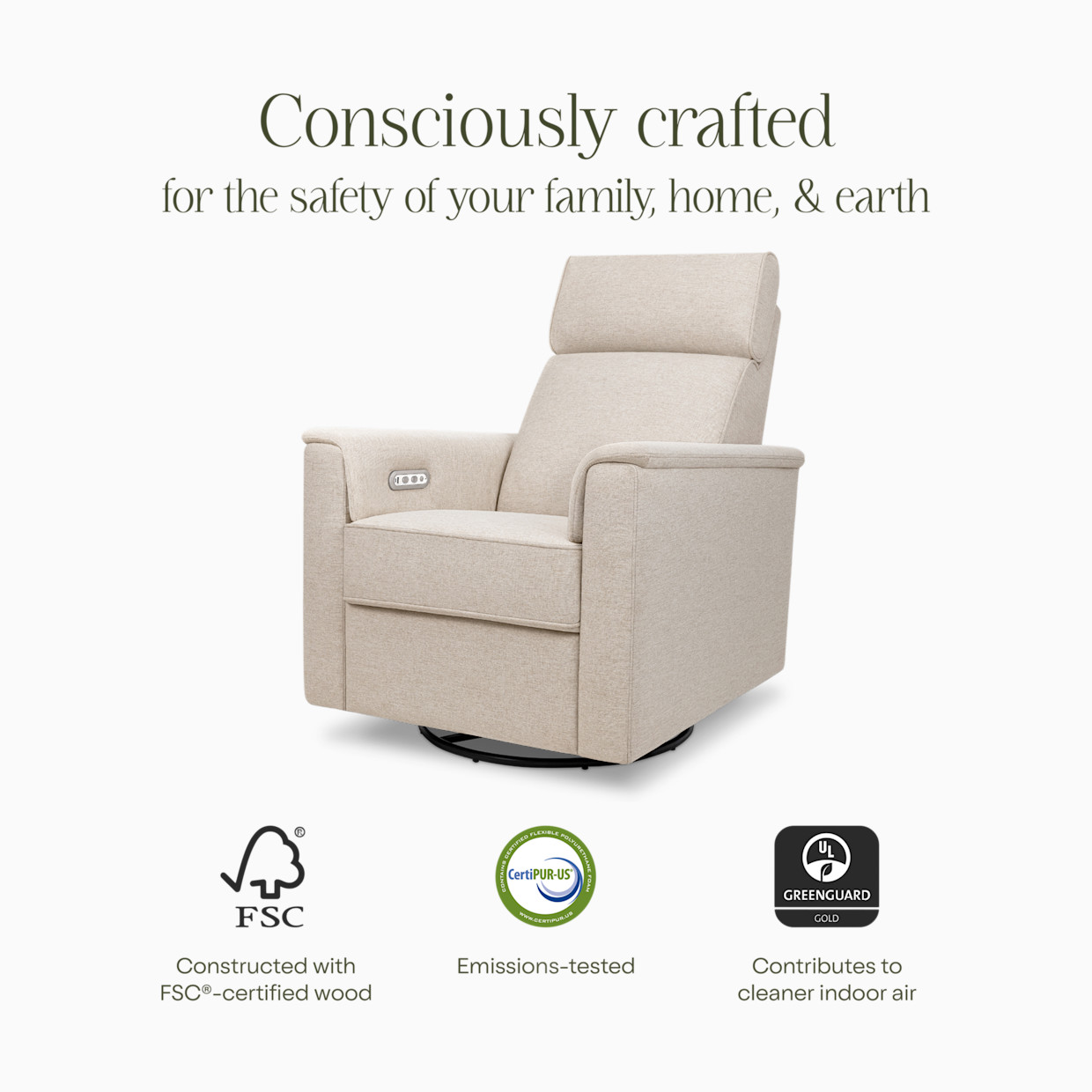 Namesake Willa Plus Power Glider Recliner w/ Power Headrest - Performance Beach Eco-Weave.