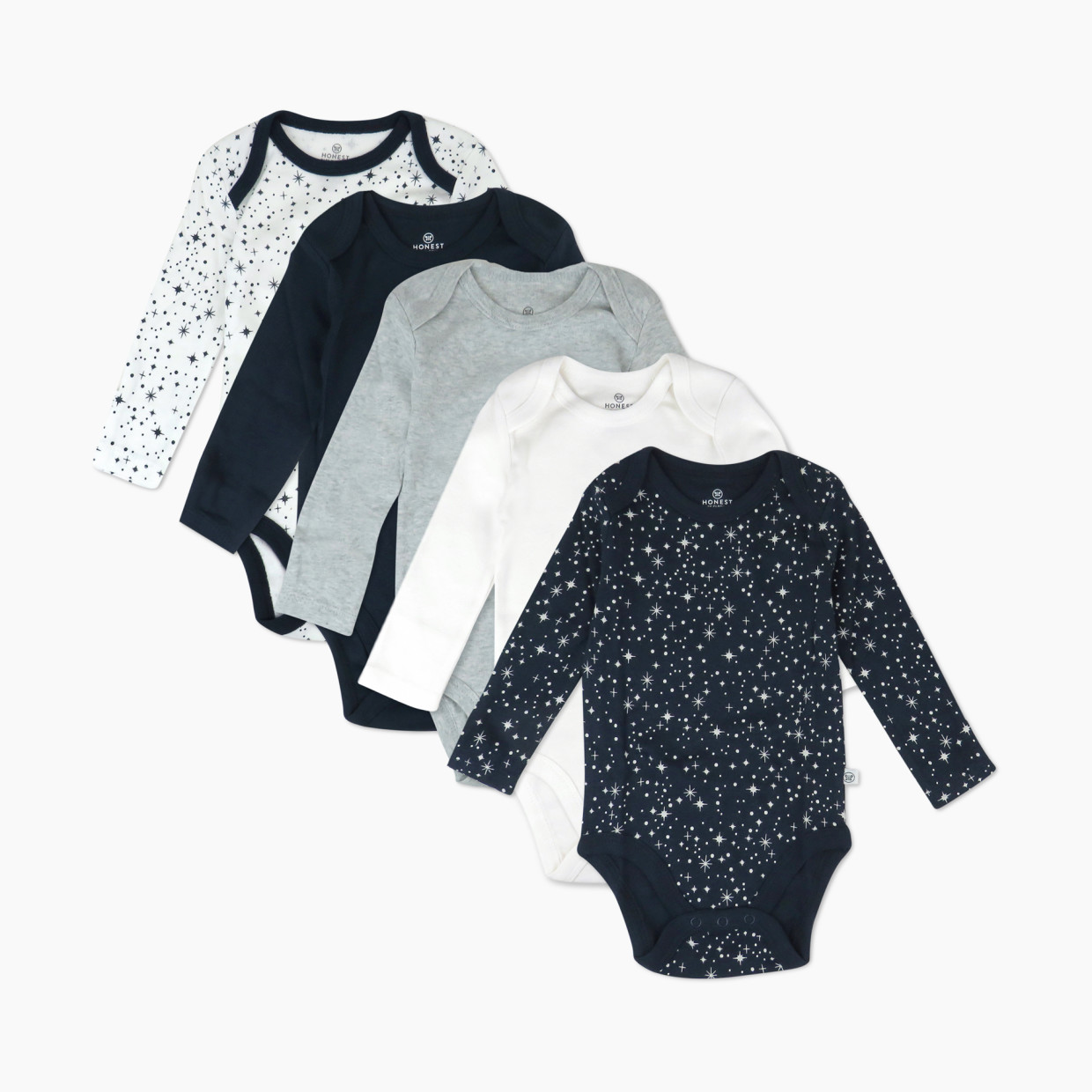 Honest Baby Clothing 5-Pack Organic Cotton Short Sleeve Bodysuit - Twinkle Star Navy, 0-3 M, 5.