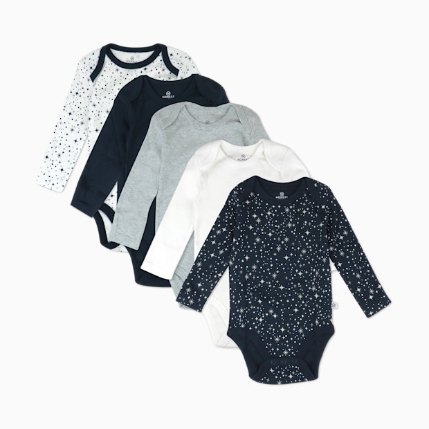 Honest Baby Clothing 5-Pack Organic Cotton Long Sleeve Bodysuit - Twinkle Star Navy, 0-3 M.