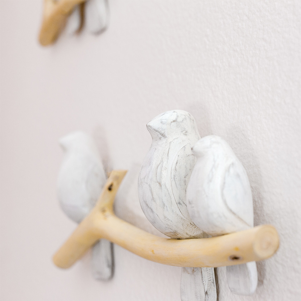 Crane Baby Hand Carved Birds Wall Decor - Birds On Branch.