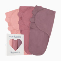 Comfy Cubs Easy Swaddle Blanket, 3 Pack - 100% Cotton Newborn Wrap, Small for 0-3 Months Infants, with Adjustable Velcro, Breathable and Durable Sleep Sack for Babies - Blush, Mauve & Mulberry