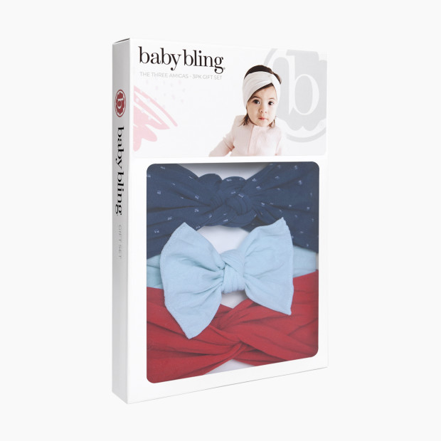 Baby Bling The Three Amigas Headband Bow Gift Set (3 Pack) - Chambray + Navy Dot + Cherry.