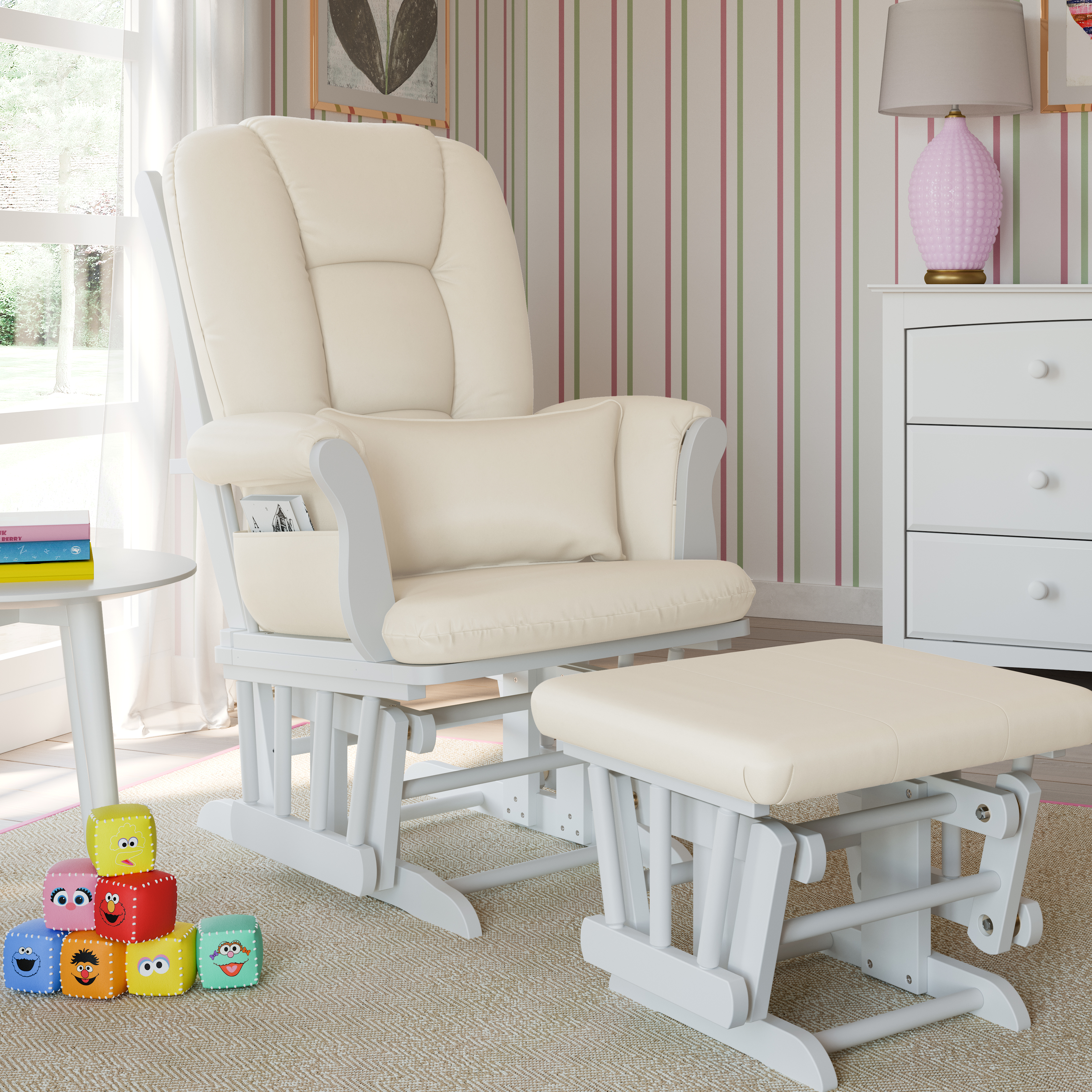 Storkcraft Tuscany Glider and Ottoman - White/Beige.