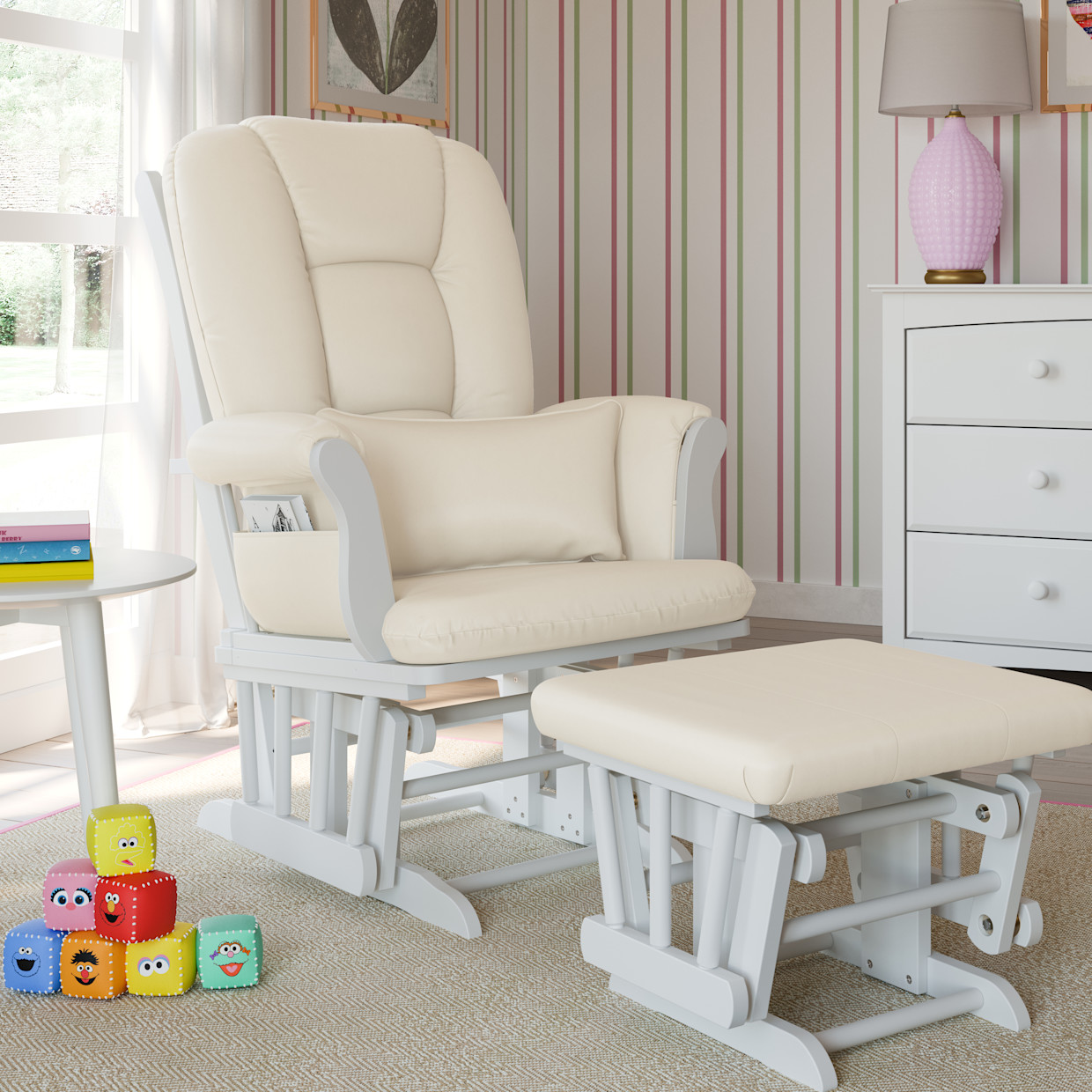 Storkcraft Tuscany Glider and Ottoman - White/Beige.