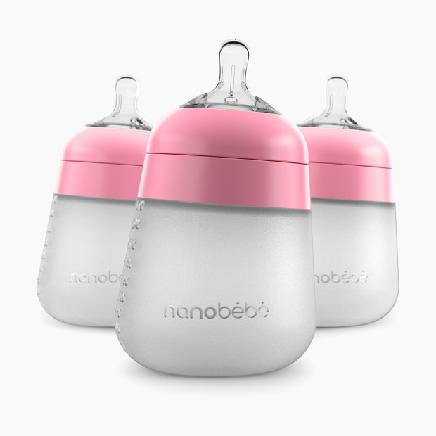 Nanobebe Flexy Silicone Baby Bottle - Pink, 9oz, 3.