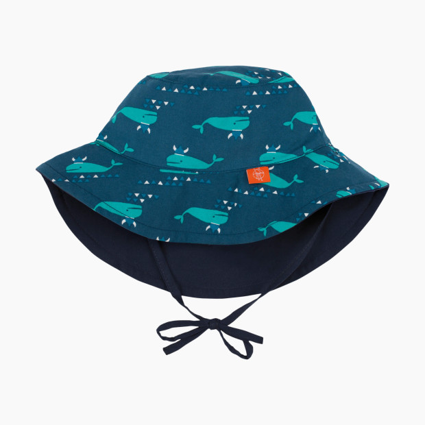 Lassig Sun Protection Bucket Hat - Navy Blue Whale, 0-6 Months.