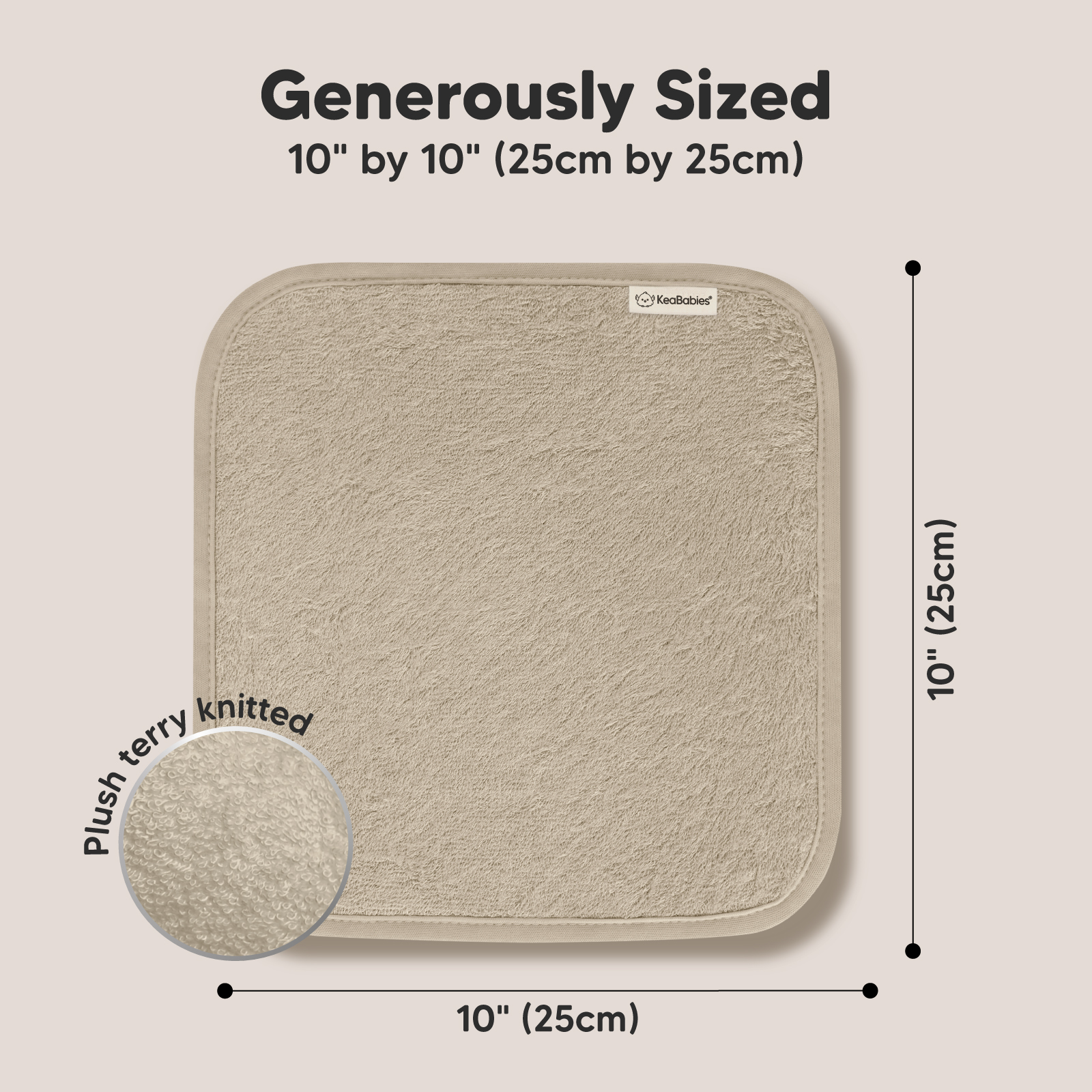 KeaBabies Deluxe Baby Bamboo Viscose Washcloths (6 Pack) - Earth Brown, 6.