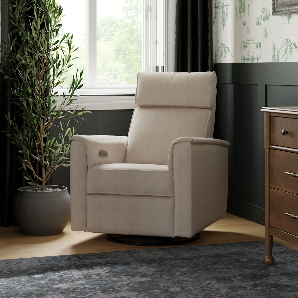 Namesake Willa Plus Power Glider Recliner w/ Power Headrest - Performance Beach Eco-Weave.