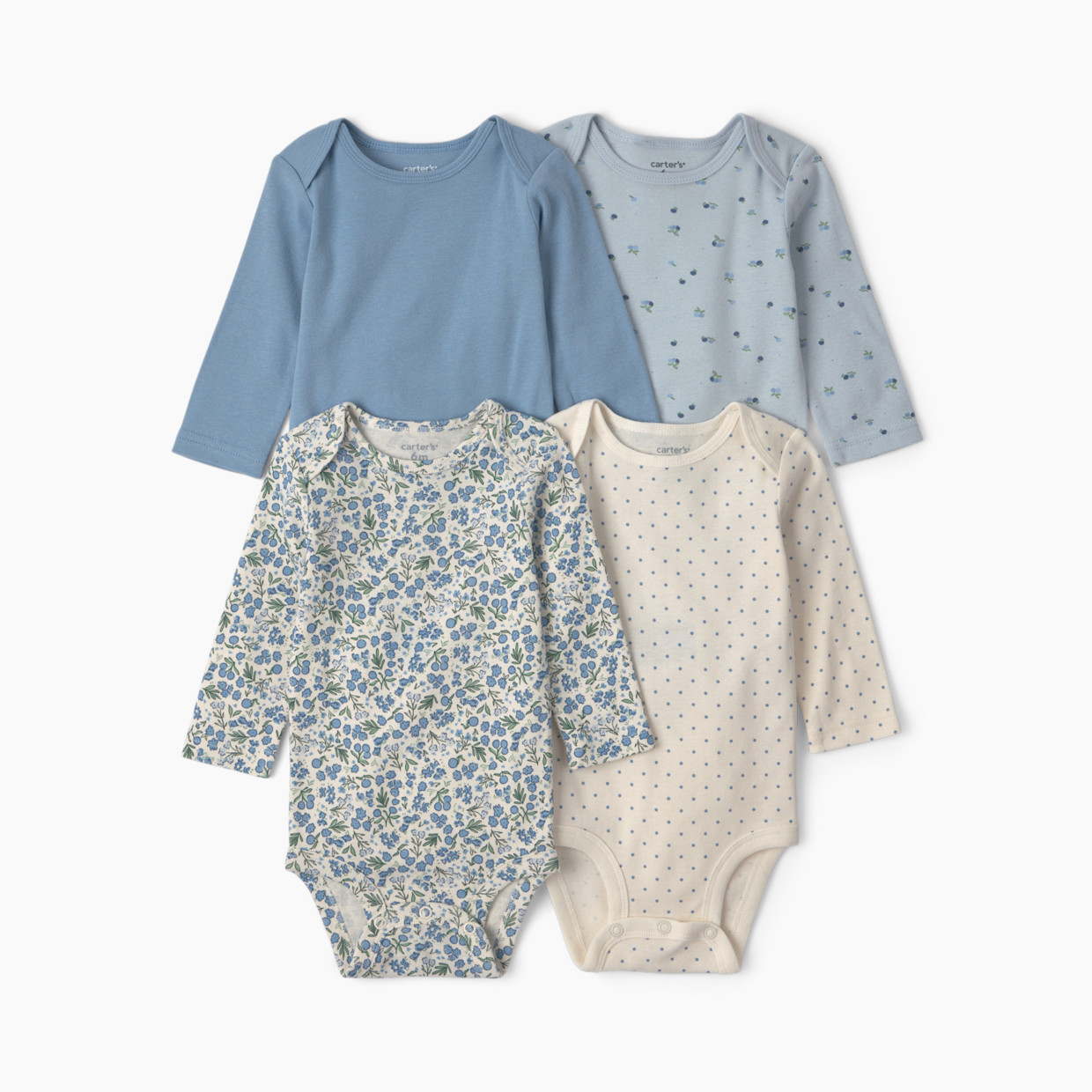 Carter's Long-Sleeve Bodysuits (4 Pack) - Blueberry Floral, 6M.