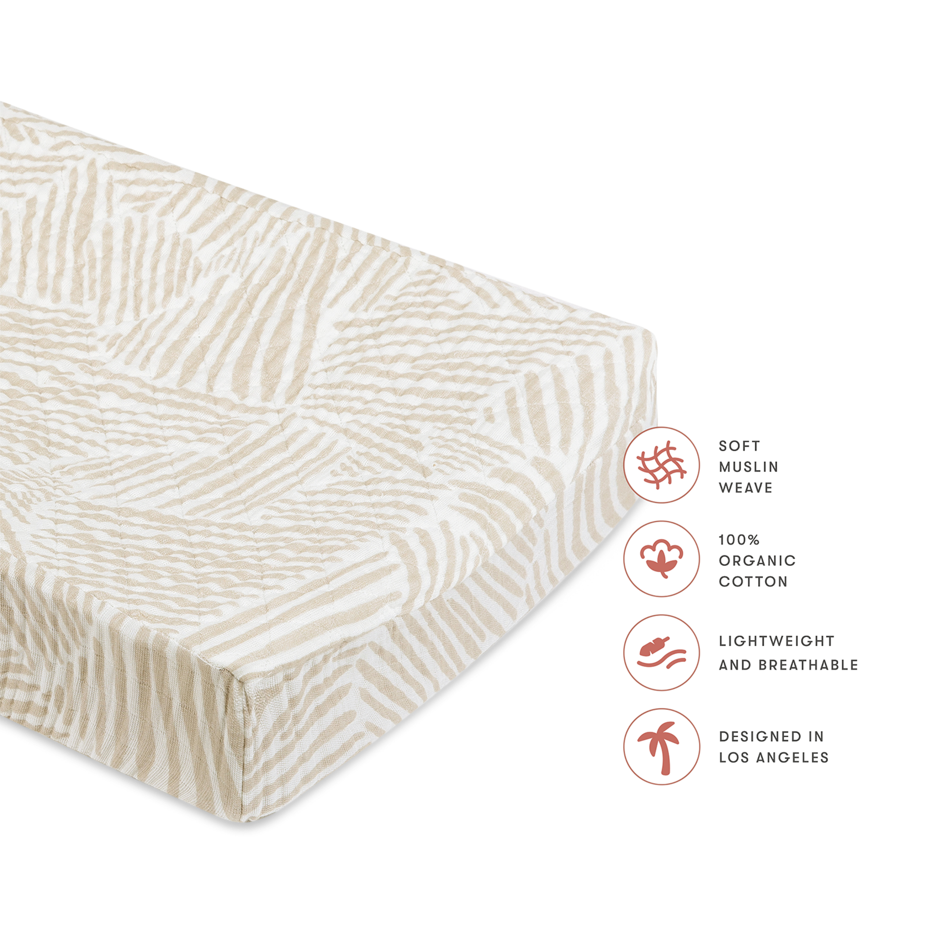 babyletto Quilted Changing Pad Cover in GOTS Certified Organic Muslin Cotton Oat Stripe
