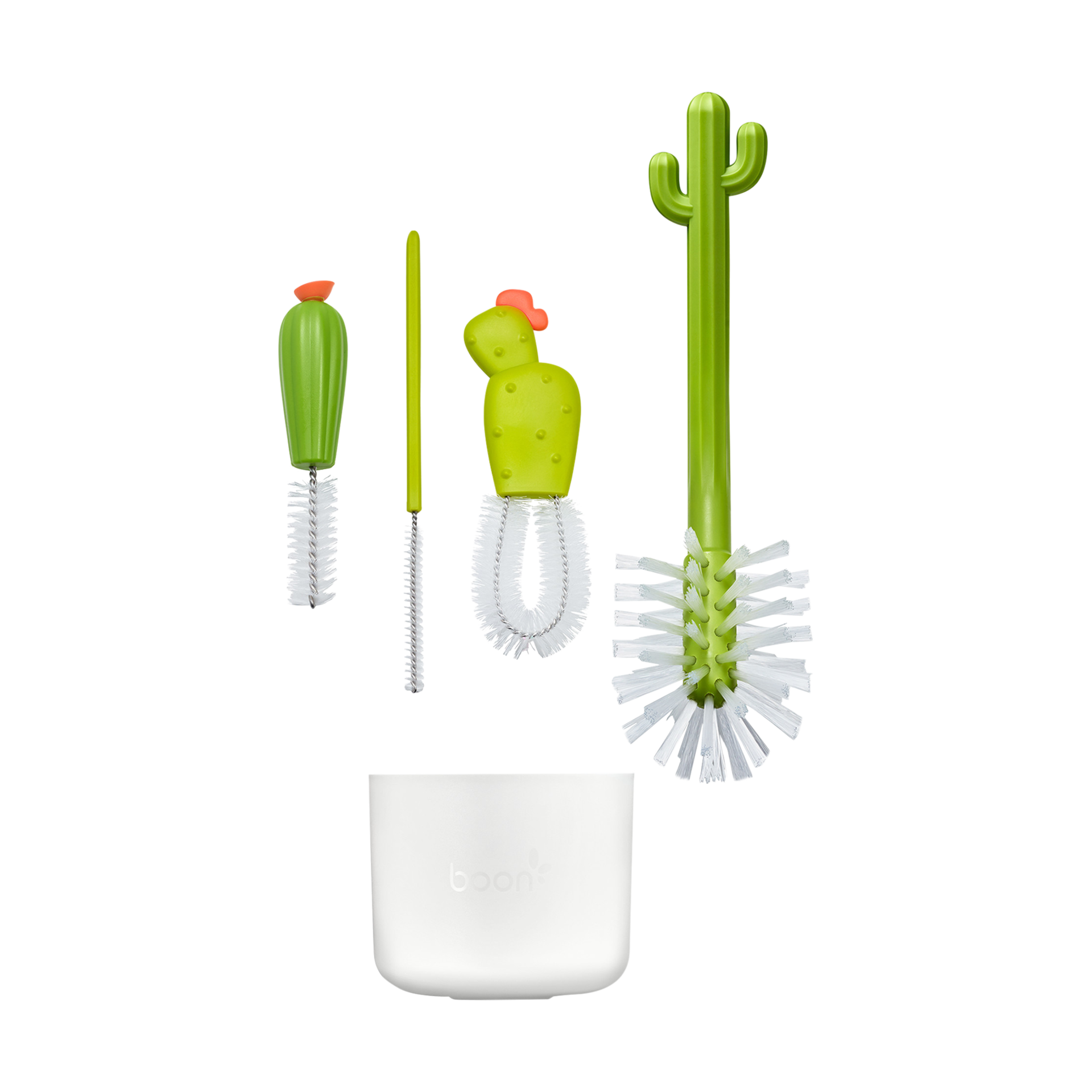 Boon Cacti Bottle Cleaning Brush Set - Includes Bottle Brush, Nipple Brush, Detail Brush, and Straw Brush - Baby Bottle Brush Set for Bottle Drying Rack - Baby Essentials - 4 Count