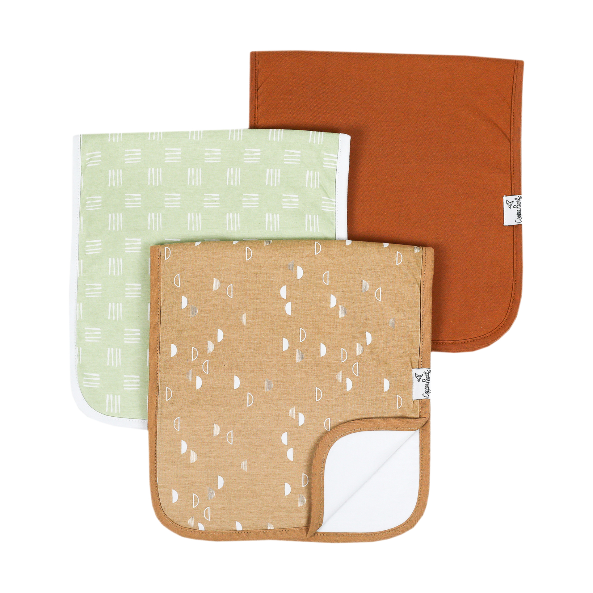 Copper Pearl Printed Burp Cloth Set.
