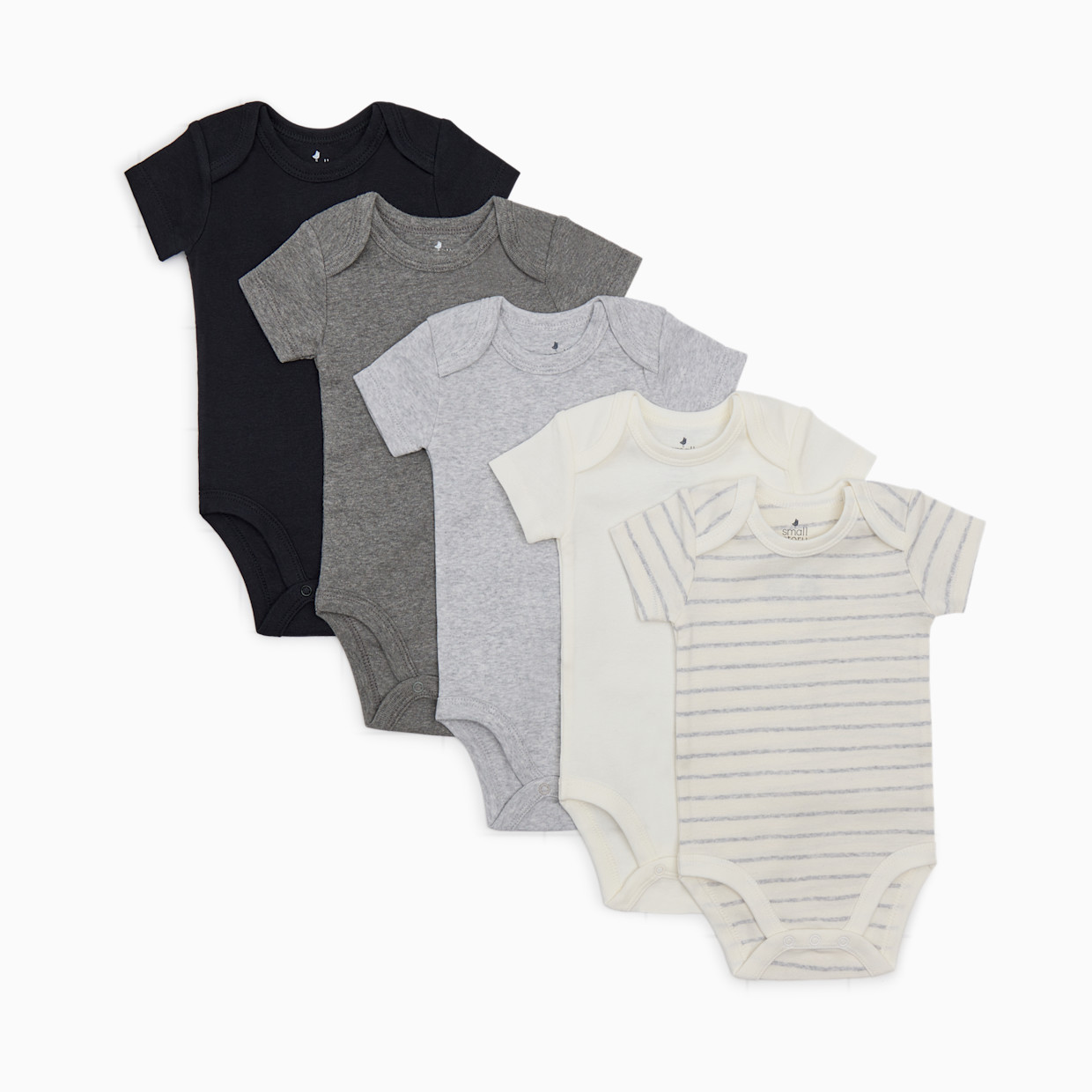 Small Story Short Sleeve Solid Organic Cotton Bodysuits (5 Pack) - Grey Ombre, 0-3 M.