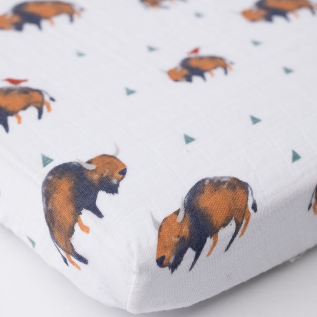 Little Unicorn Cotton Muslin Mini Crib/Travel Crib Sheet - Bison.