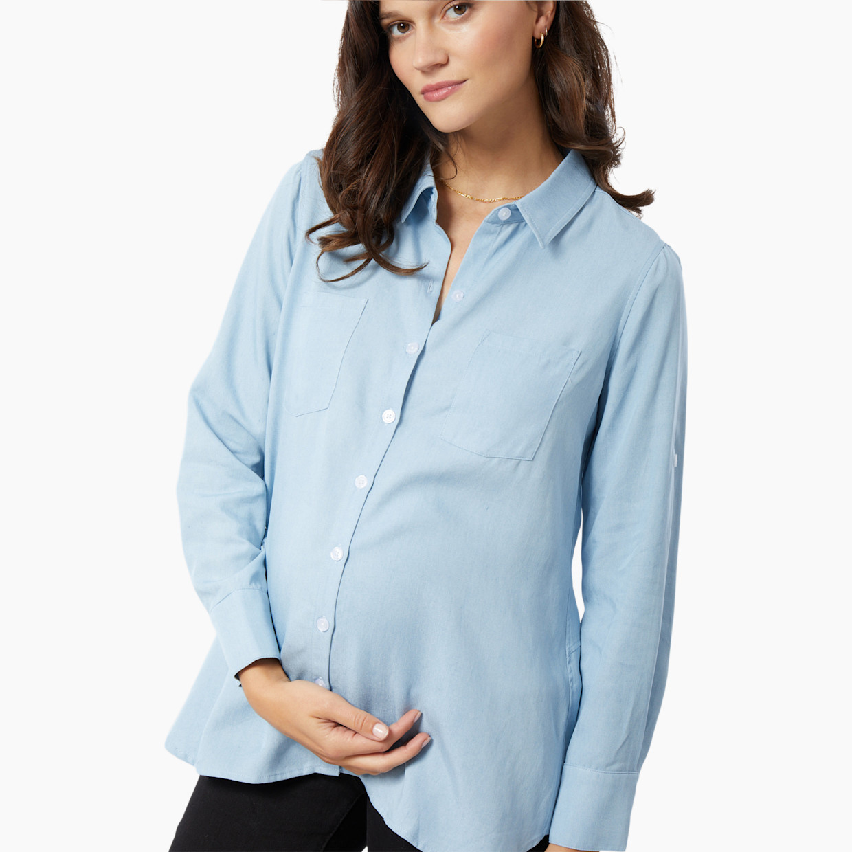 Ingrid and Isabel Classic Denim Shirt - Light Wash, Xs.