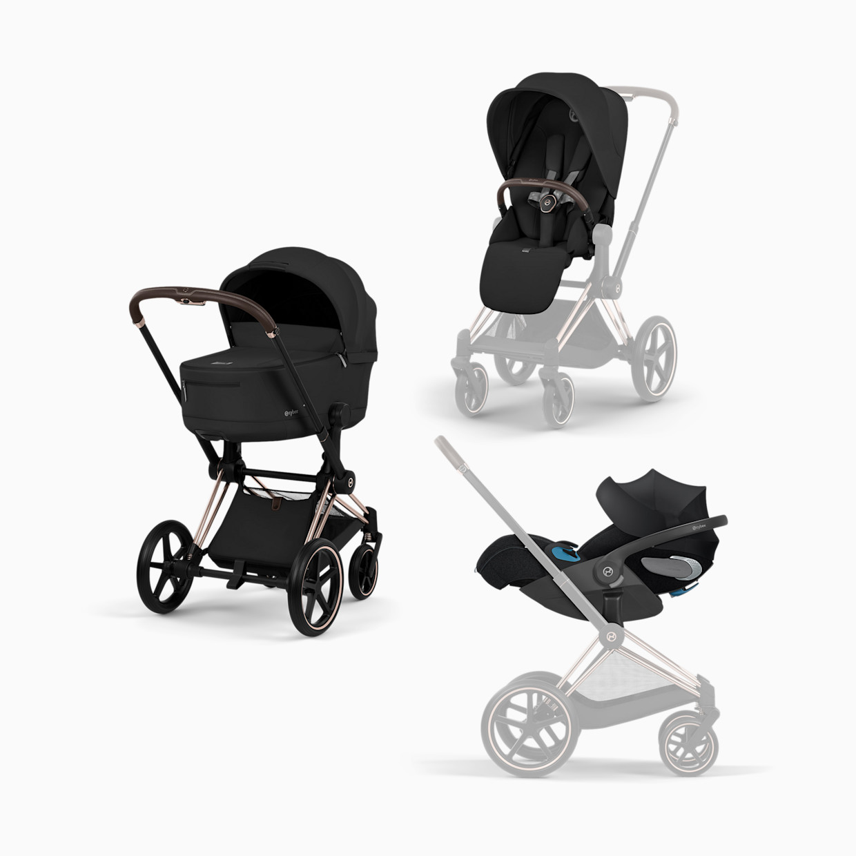 Cybex PRIAM + CLOUD T + PRIAM Fold Lux Travel System - Sepia Black.