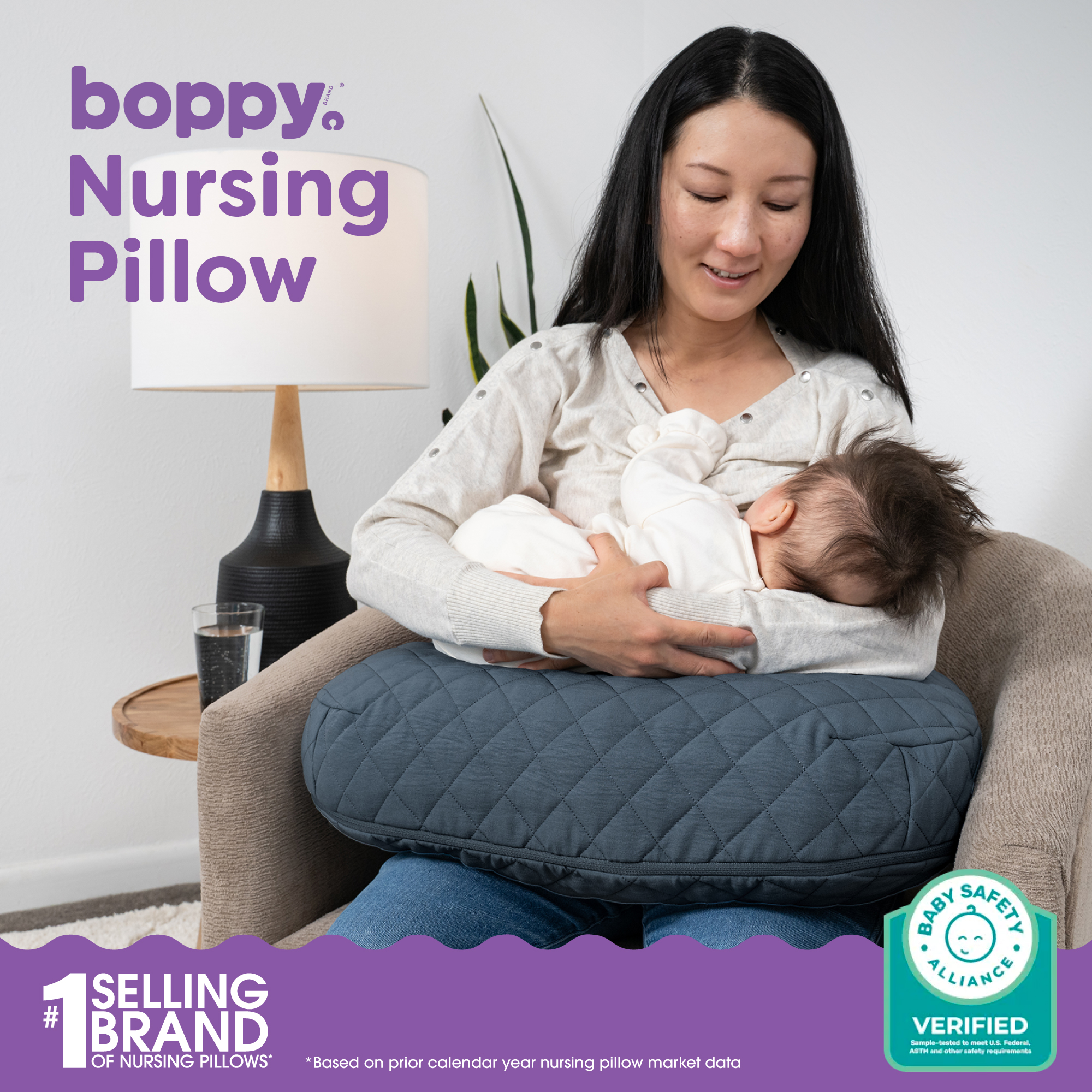 Boppy Nursing Pillow with Luxe Fabric Cover - Slate Blue Quilt.