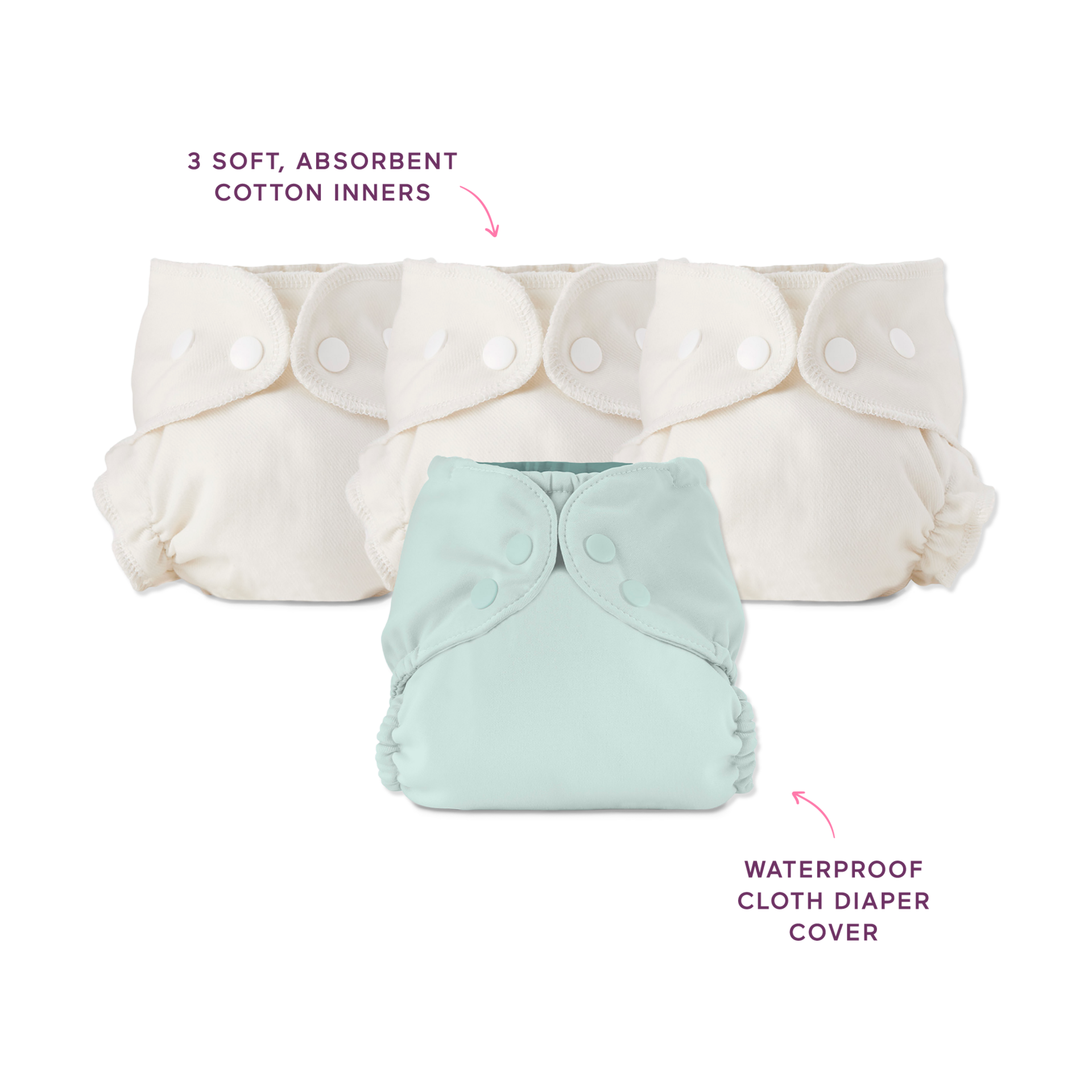 Esembly Blowout Proof Cloth Diaper Bundle - Mist, Size 1 (7-17lbs).