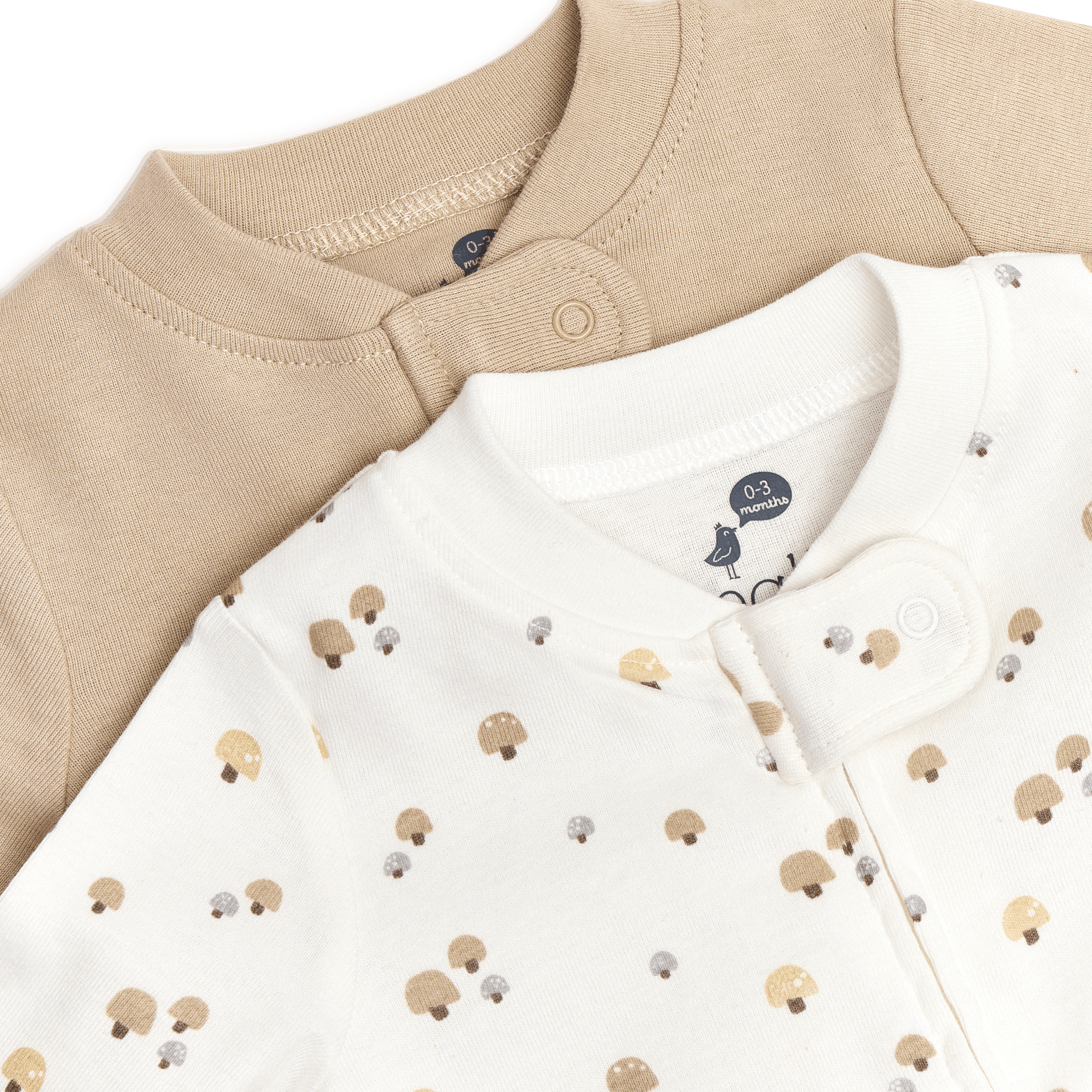 Small Story Organic Cotton 2-Way Zip Footie (2 Pack) - Mushroom, Taupe, 0-3 M.