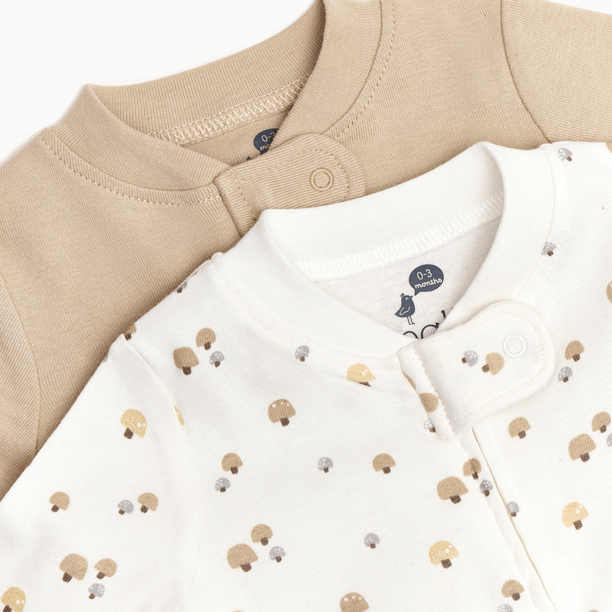 Small Story Organic Cotton 2-Way Zip Footie (2 Pack) - Mushroom, Taupe, 0-3 M.