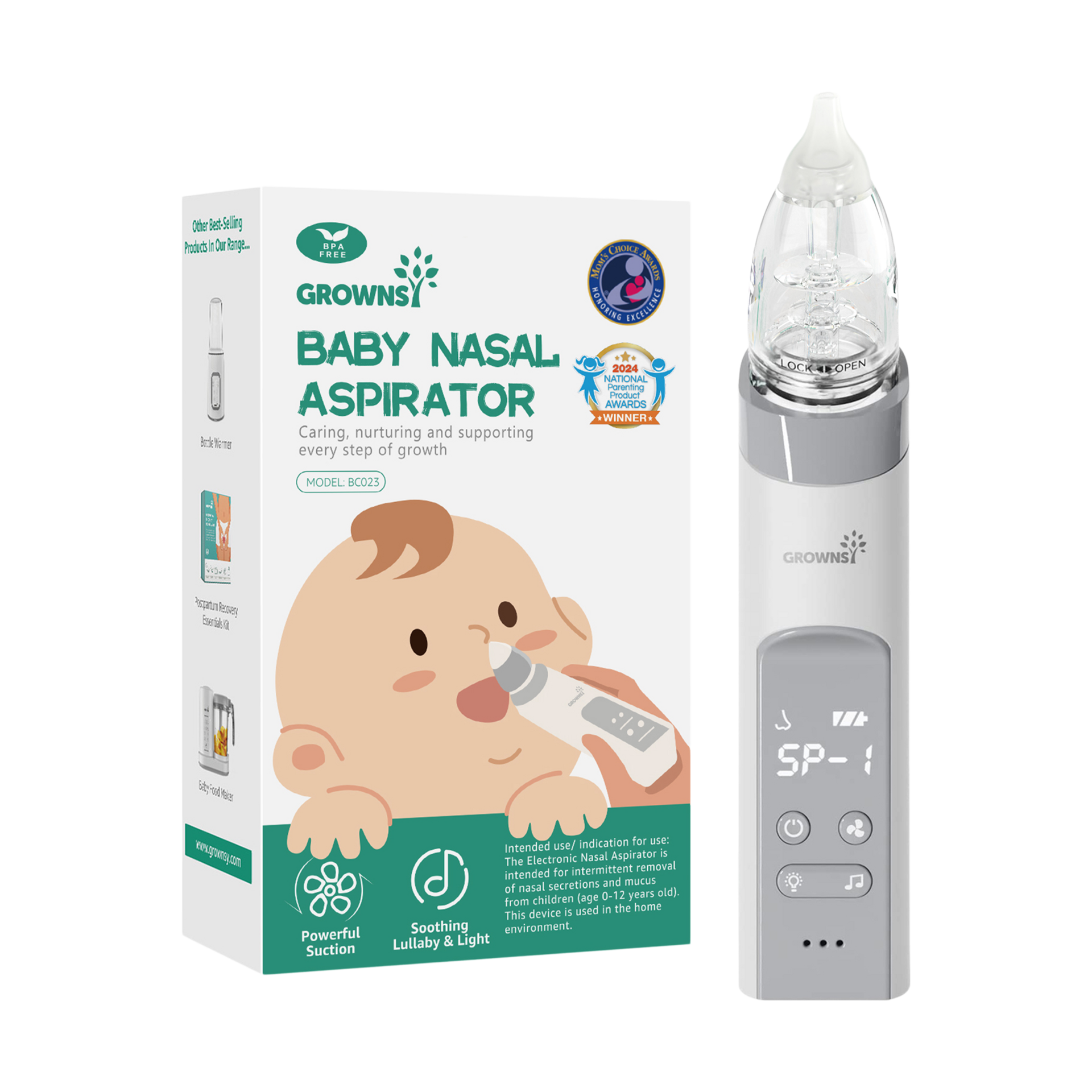 GROWNSY Nasal Aspirator for Baby, Electric Baby Nose Sucker with Larger Suction Chamber and More Powerful Suction, Automatic Nose Cleaner with Music and Light Soothing Function