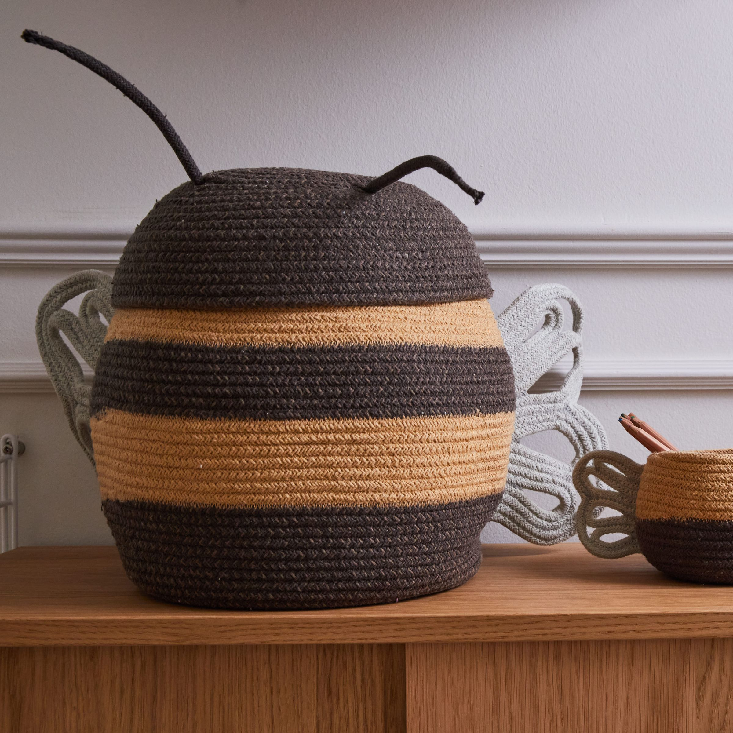 Lorena Canals Mama Bee Basket - Black, 1' X 1' 1".