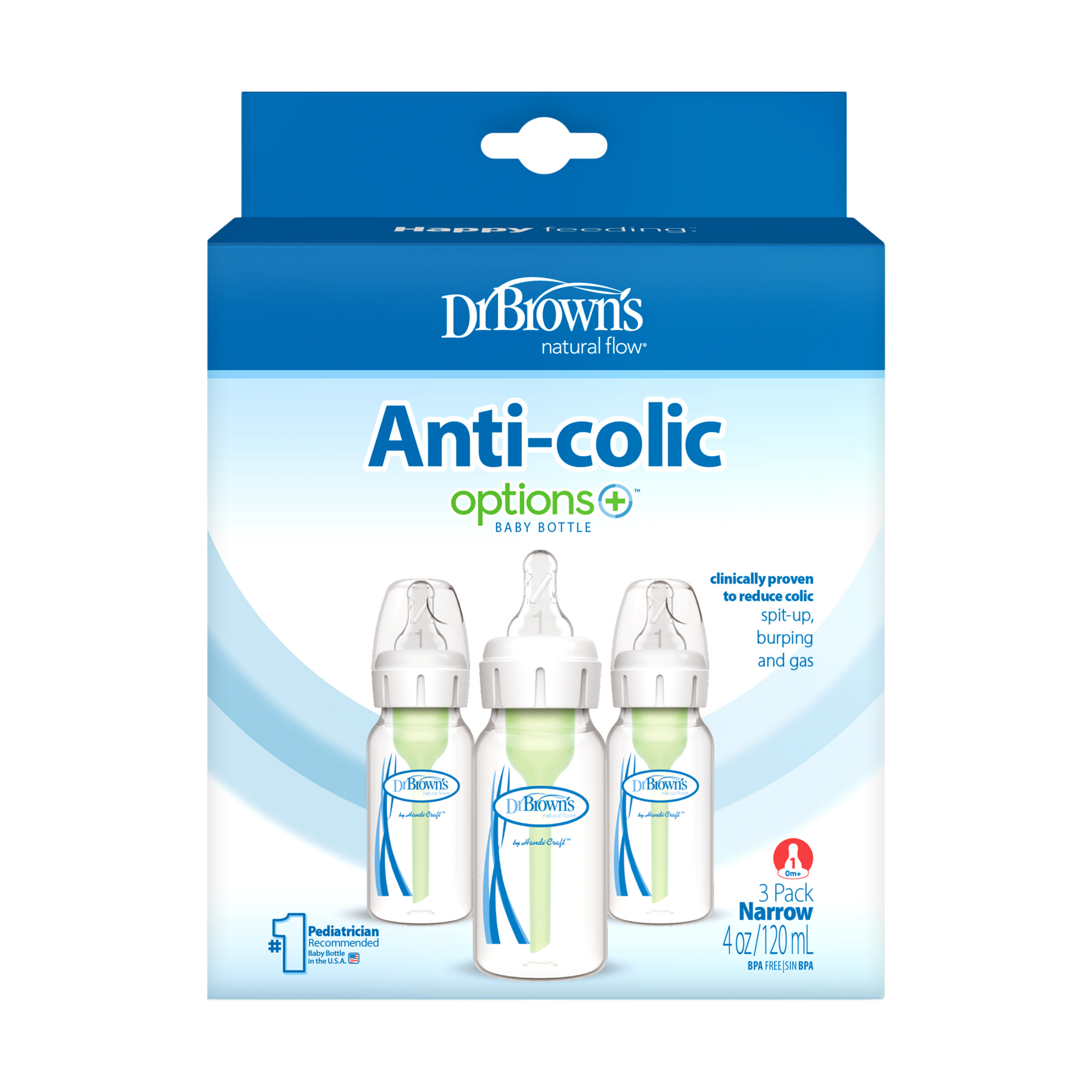 Dr. Brown's Anti-colic Options+ Narrow Baby Bottle.