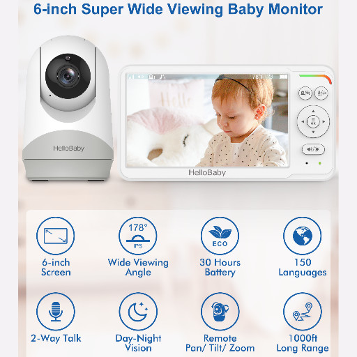 HelloBaby 6.0" Video Baby Monitor with Remote Pan and Tilt Function.