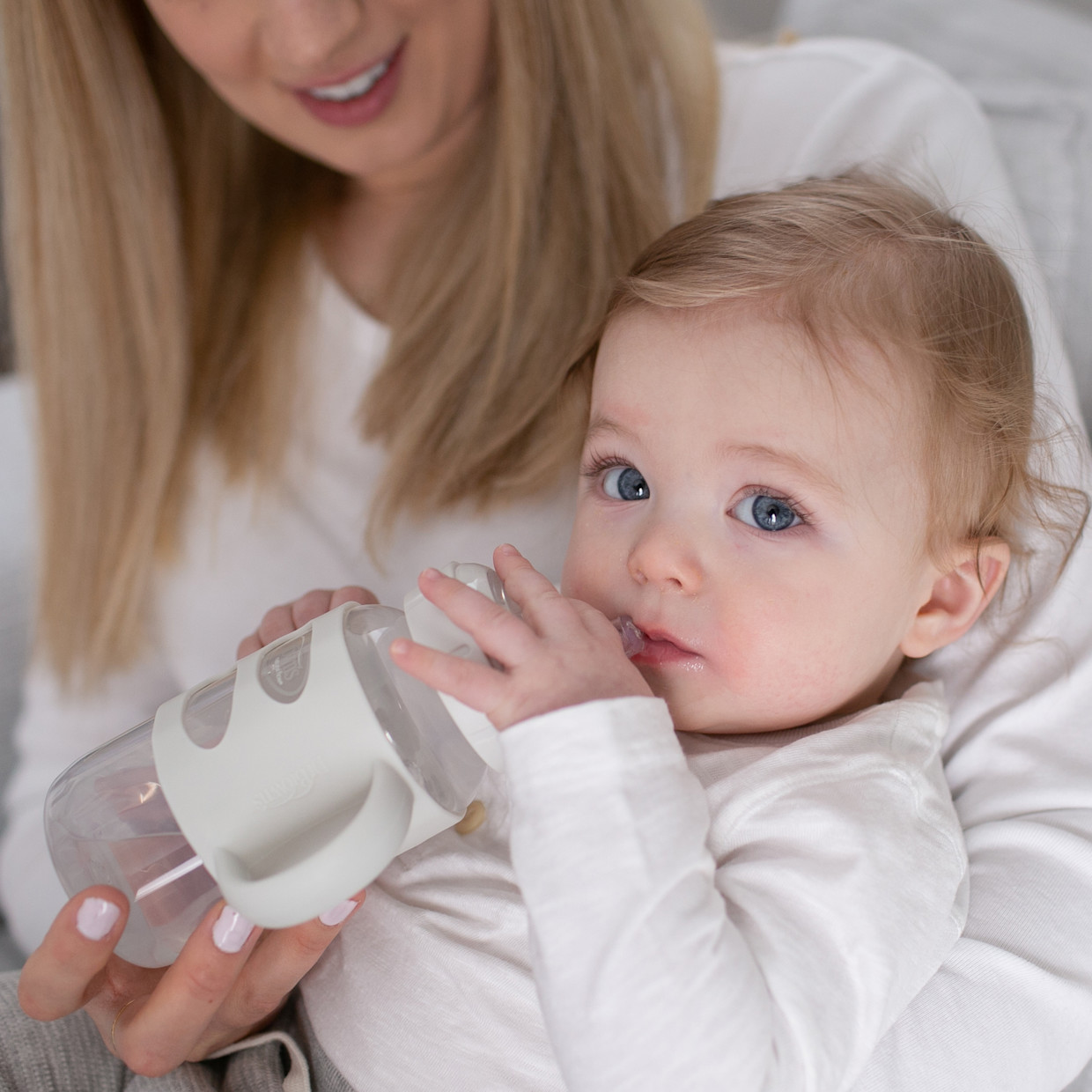 Dr. Brown's Wide-Neck Sippy Spout Bottle with Silicone Handles (2 Pack) - Green & Grey, 9 Oz, 2.