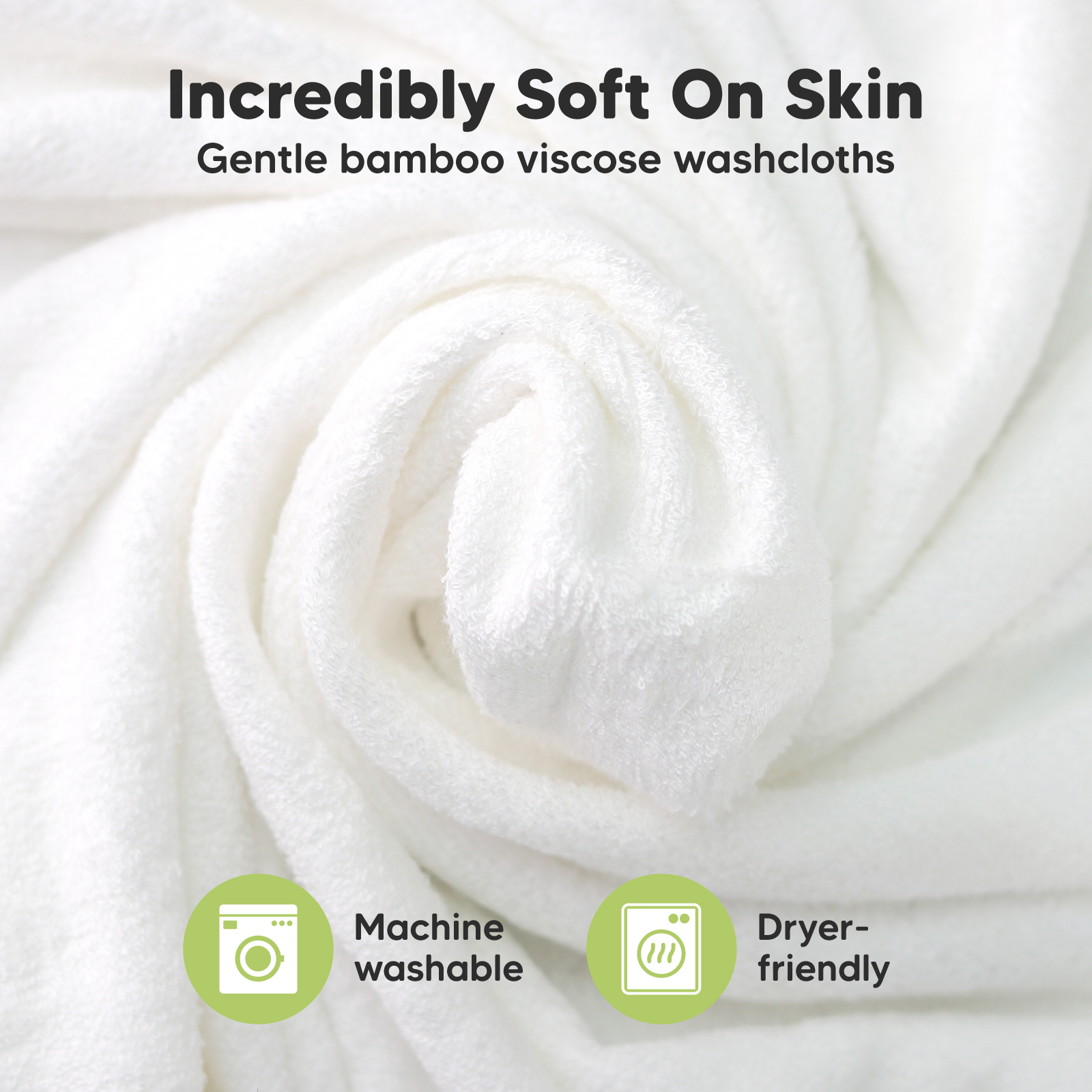 KeaBabies Deluxe Baby Bamboo Viscose Washcloths (6 Pack) - White/Stone, 6.