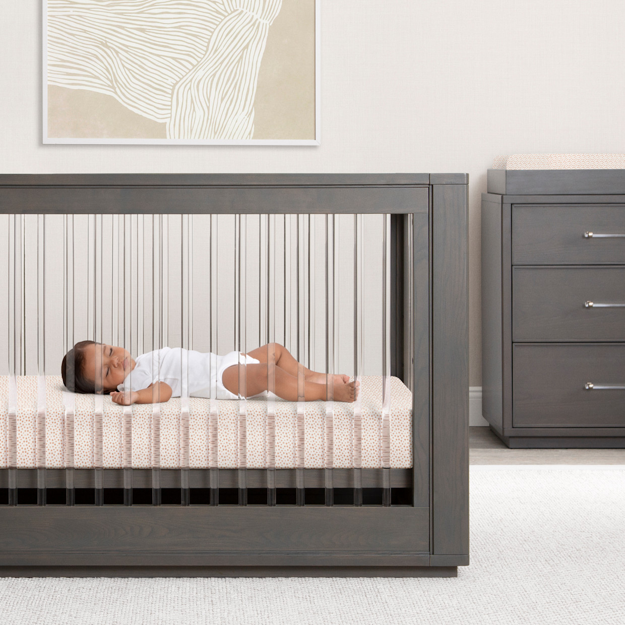 Bellini Organic Jersey Cotton Crib Sheet and Changing Pad Cover Set - Tan Dots.