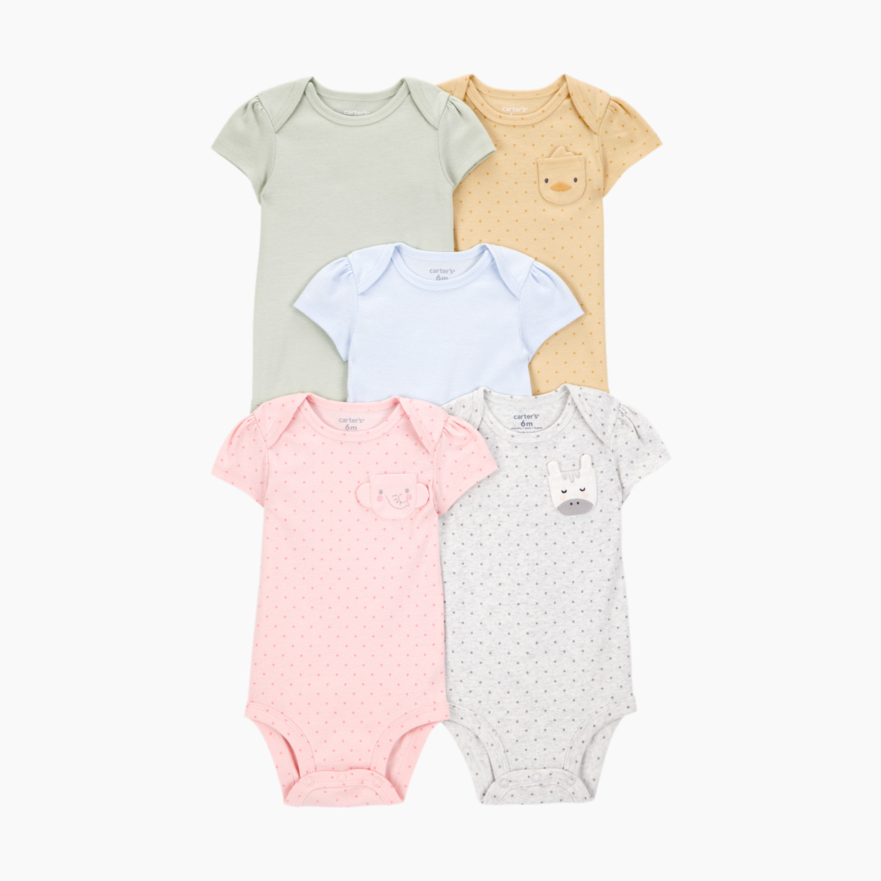 Carter's 5-Pack Short-Sleeve Cotton Bodysuits - Animal, Newborn.