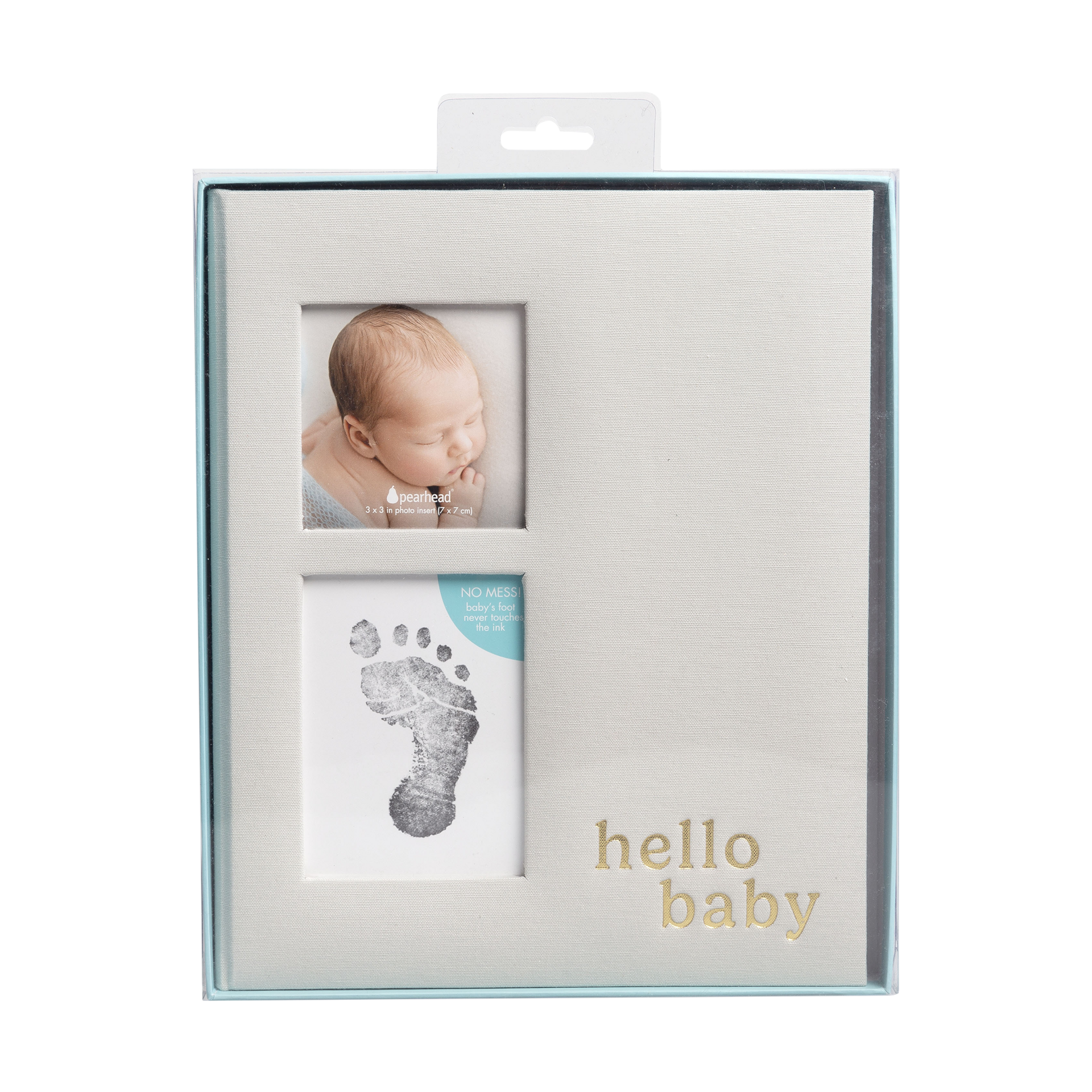 Pearhead Hello Baby Gray Linen Baby Book.