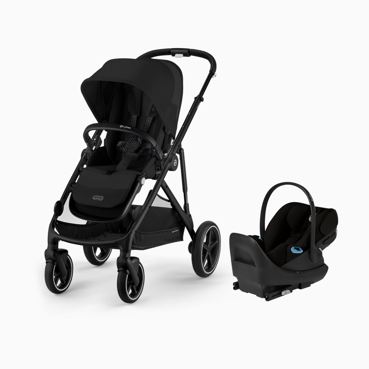 Cybex Gazelle S Stroller + Cloud G Pro Travel System - Black Frame With Moon Black Seat.