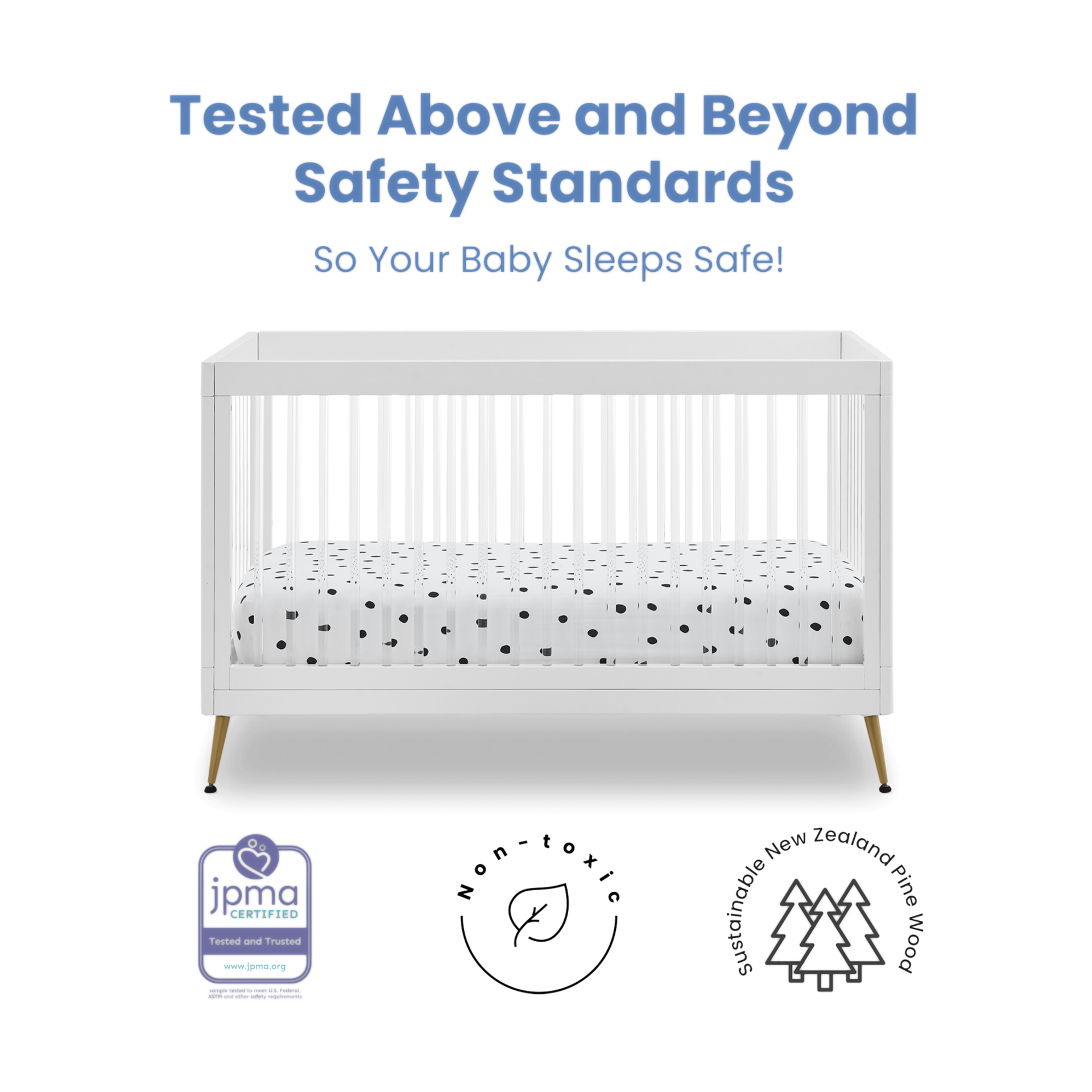 Delta Children Sloane 4In1 Acrylic Convertible Crib Bianca White