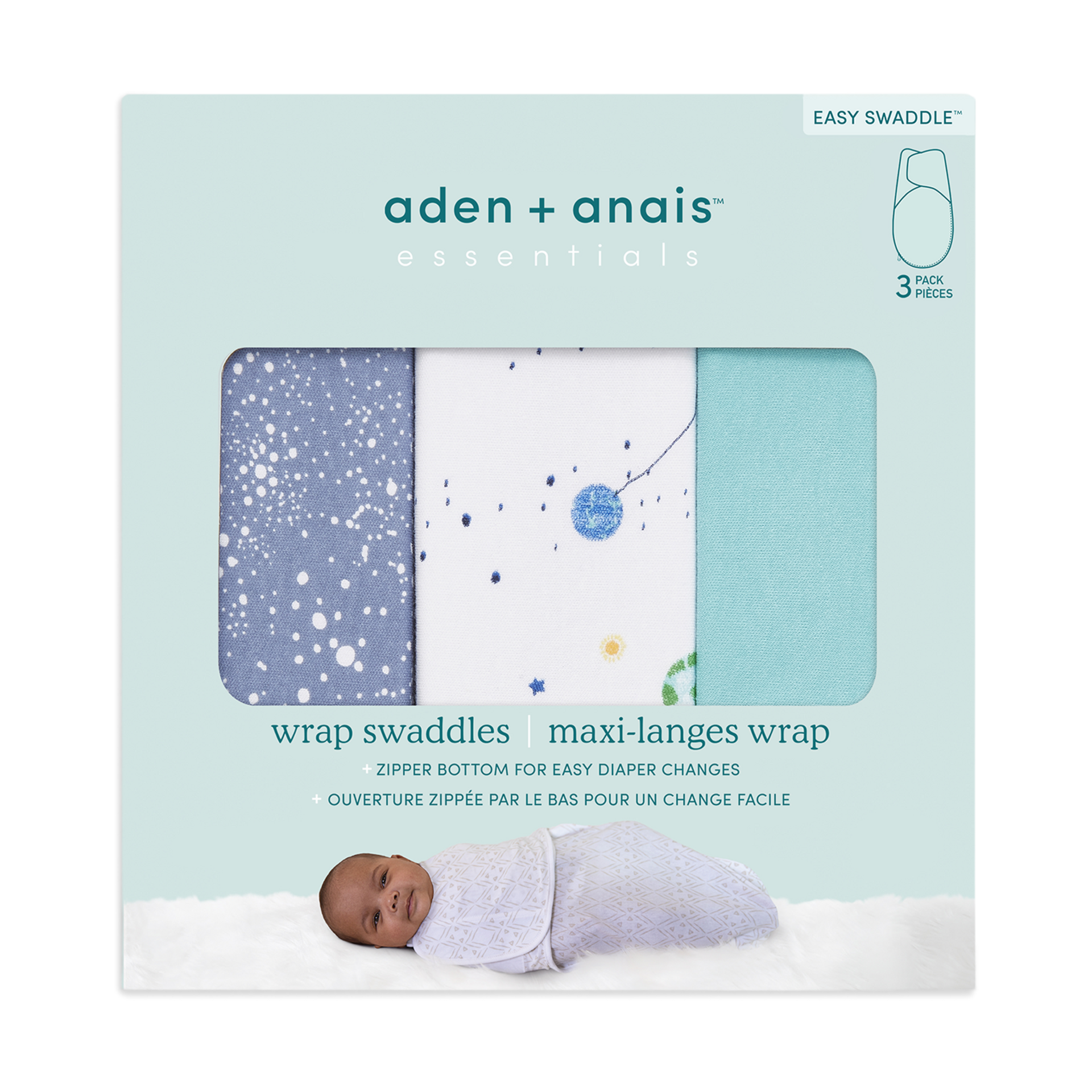 Aden + Anais Essentials Cotton Wrap Swaddles (3 Pack) Stargaze, 03 Months, 3 Babylist Shop