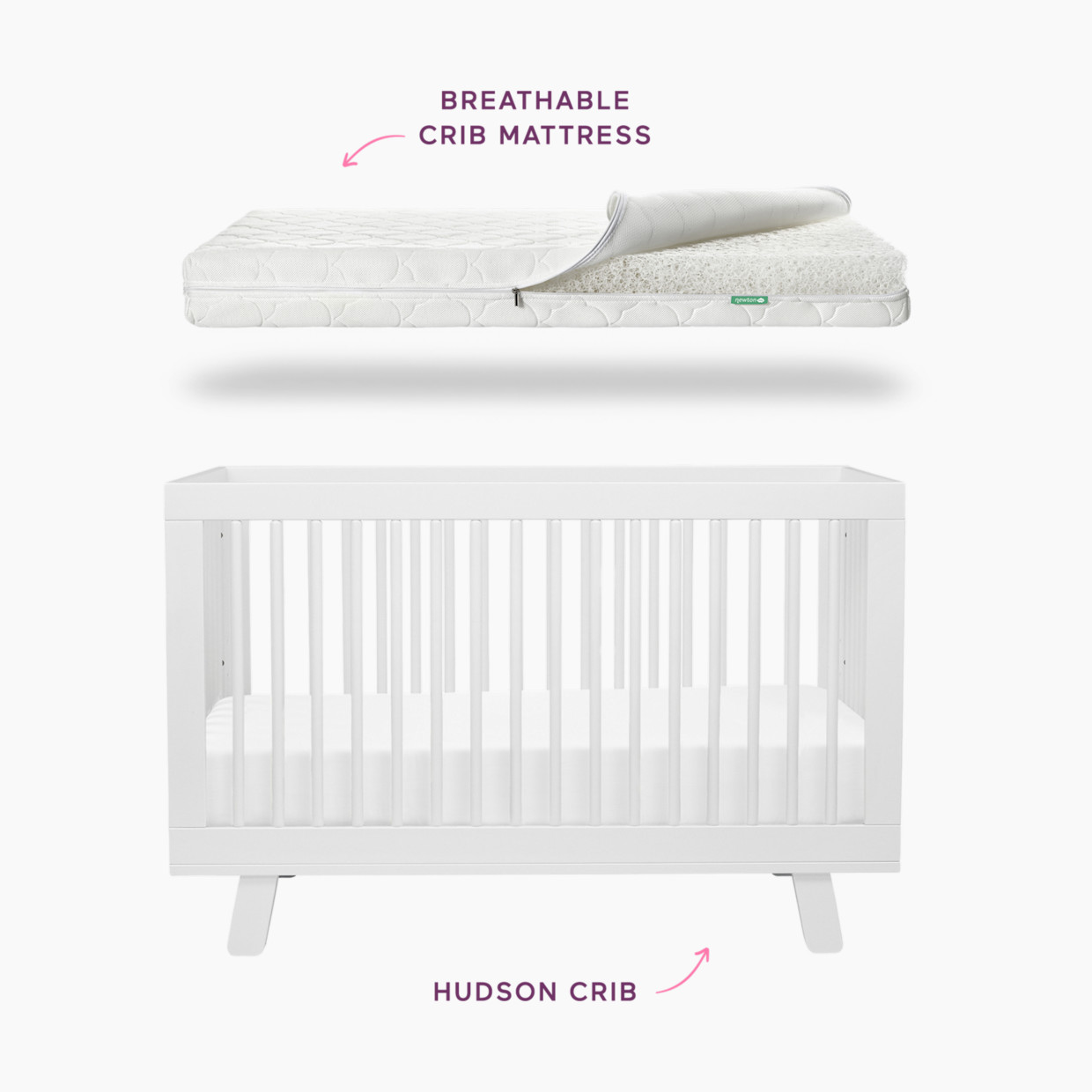 babyletto x Newton Baby Hudson Crib & Breathable 2-Stage Mattress Bundle.