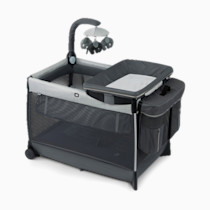 Chicco Lullaby Zip All-in-One Portable Playard, Infant Bassinet and Changer, Electronic Toy Bar, Toddler Playard, Travel Friendly | Driftwood/Grey