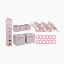 Delta Children Nursery Storage 48 Piece Set - Easy Storage/Organization Solution - Keeps Bedroom, Nursery & Closet Clean, Infinity Pink